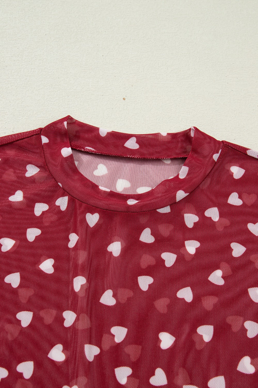 Sheer Heart Print Fitted Top