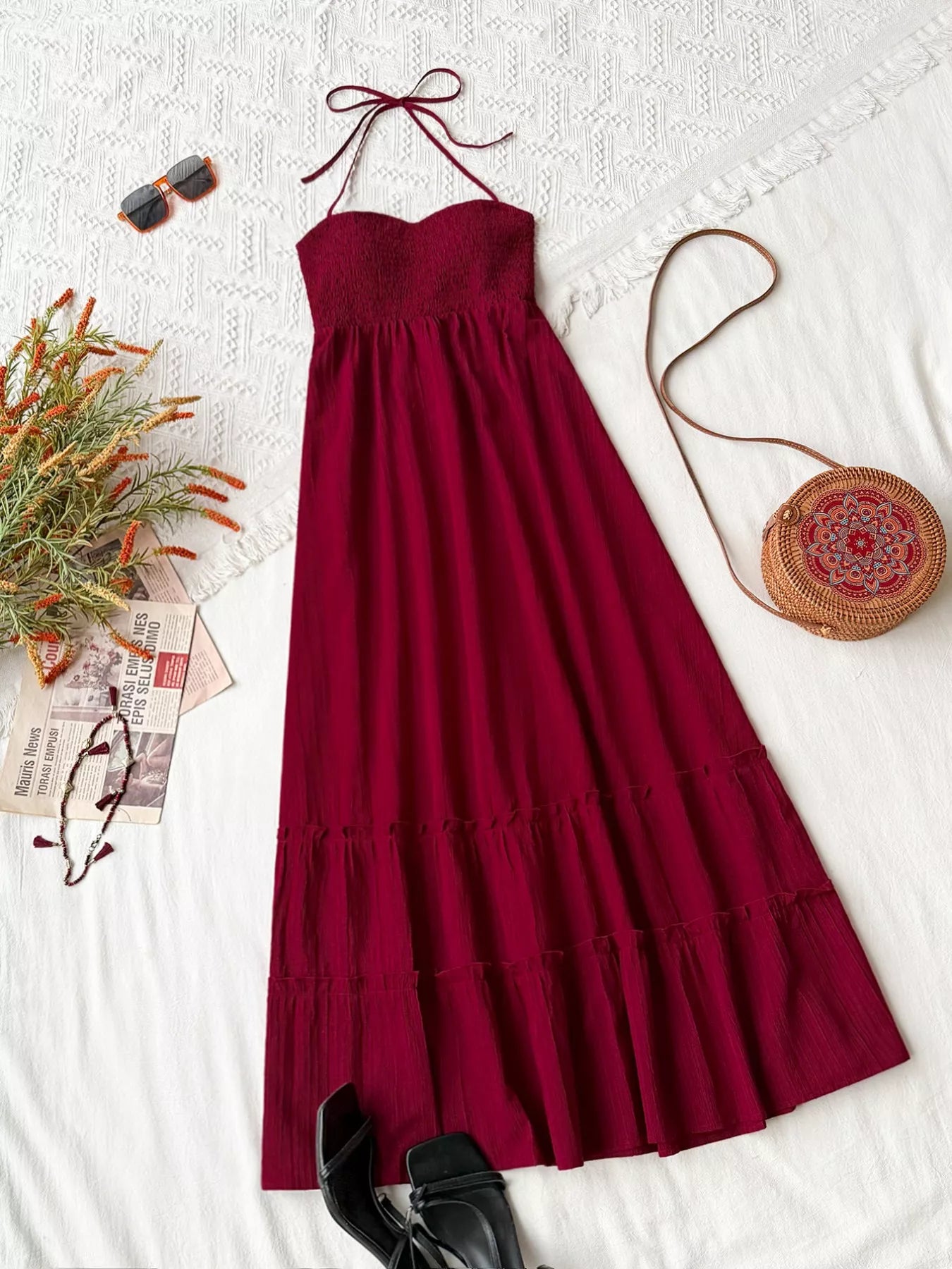 Sweetheart Neck Halter Neck Tiered Dress