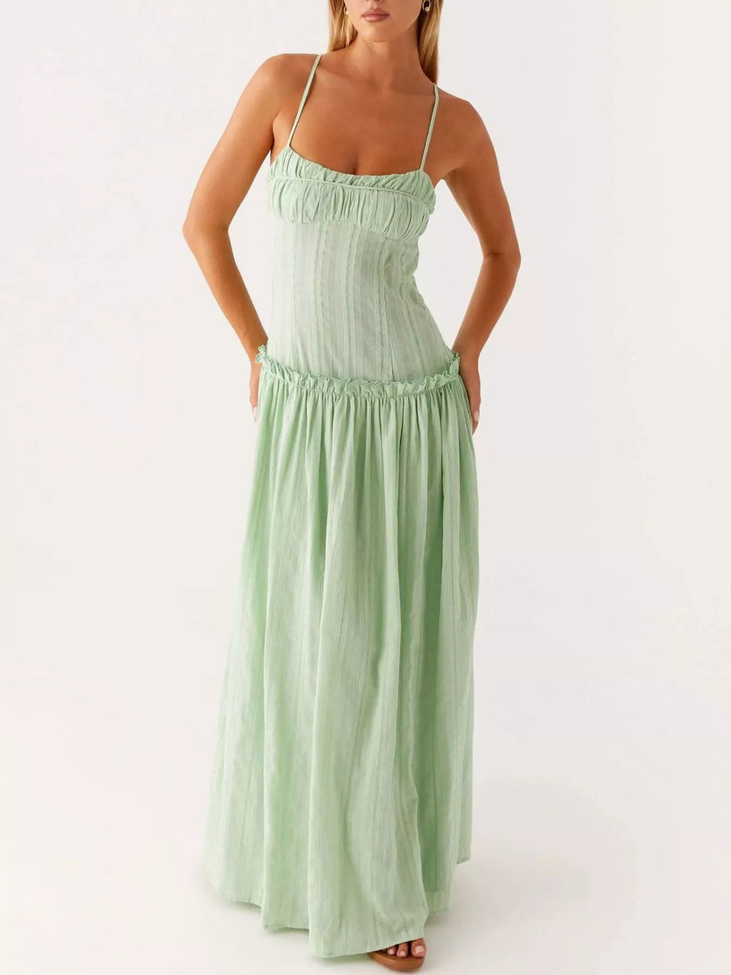 Ruched Spaghetti Strap Maxi Dress