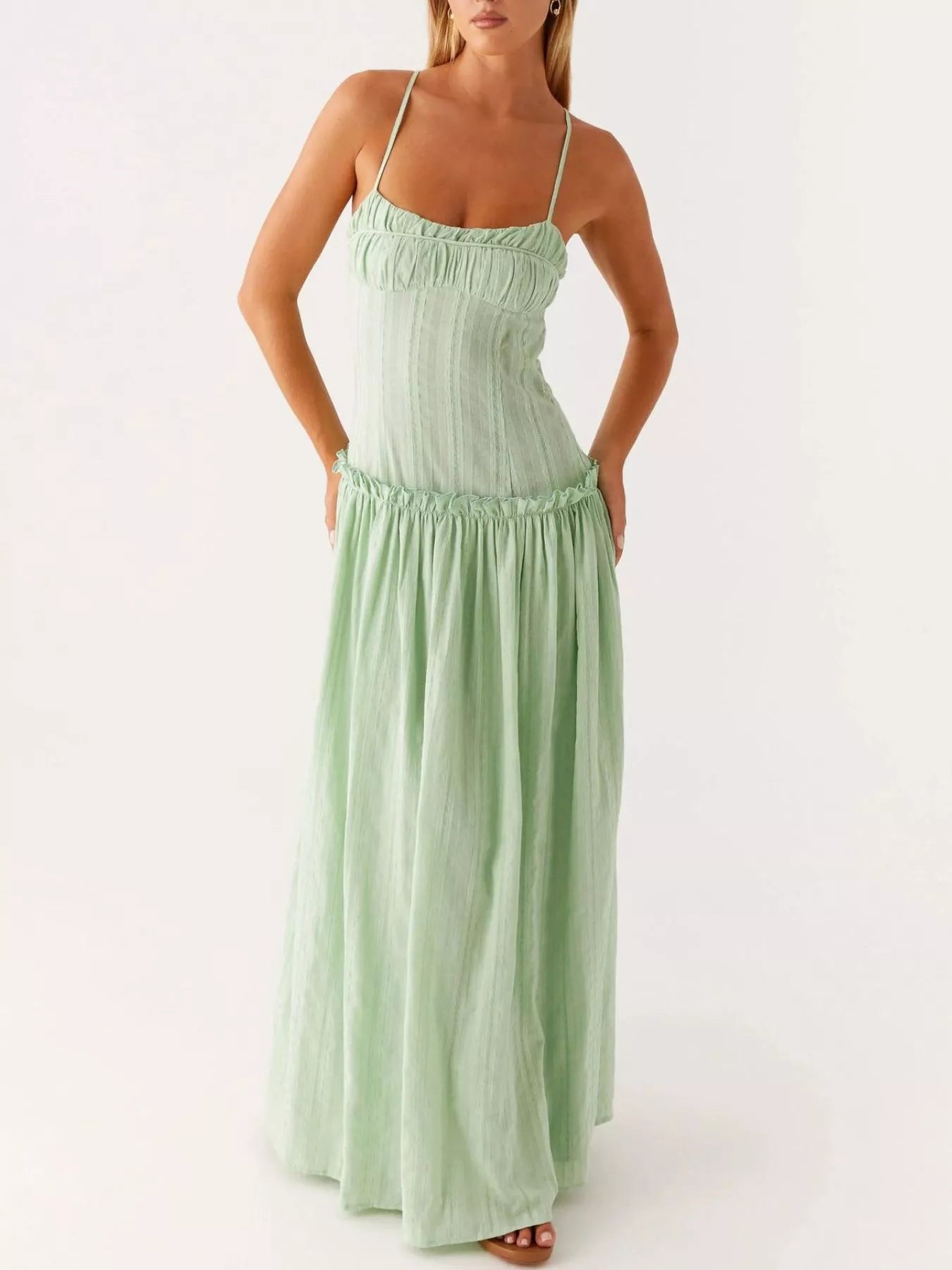 Ruched Spaghetti Strap Maxi Dress