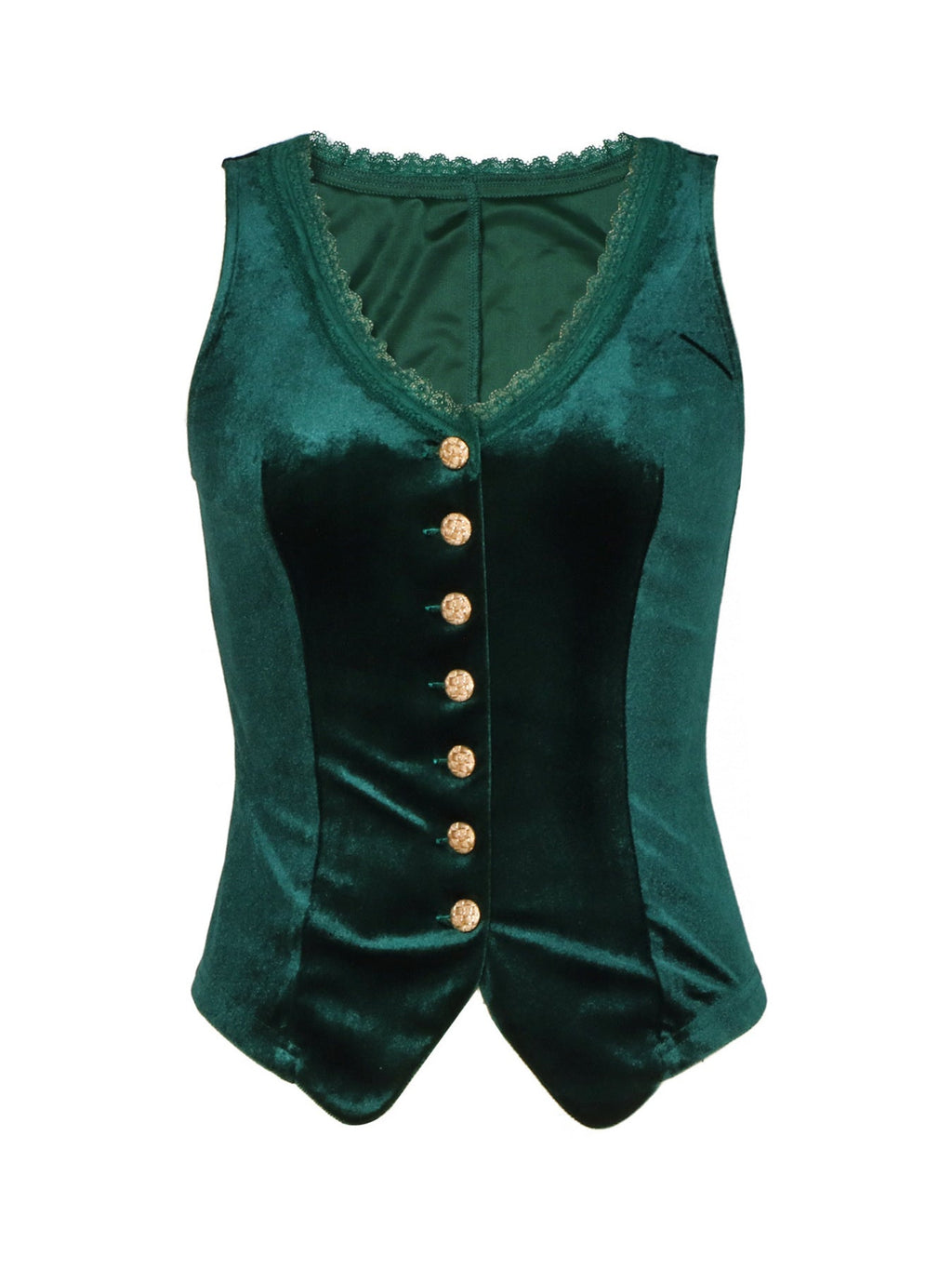 Velvet Lace Trim Button-Down Vest