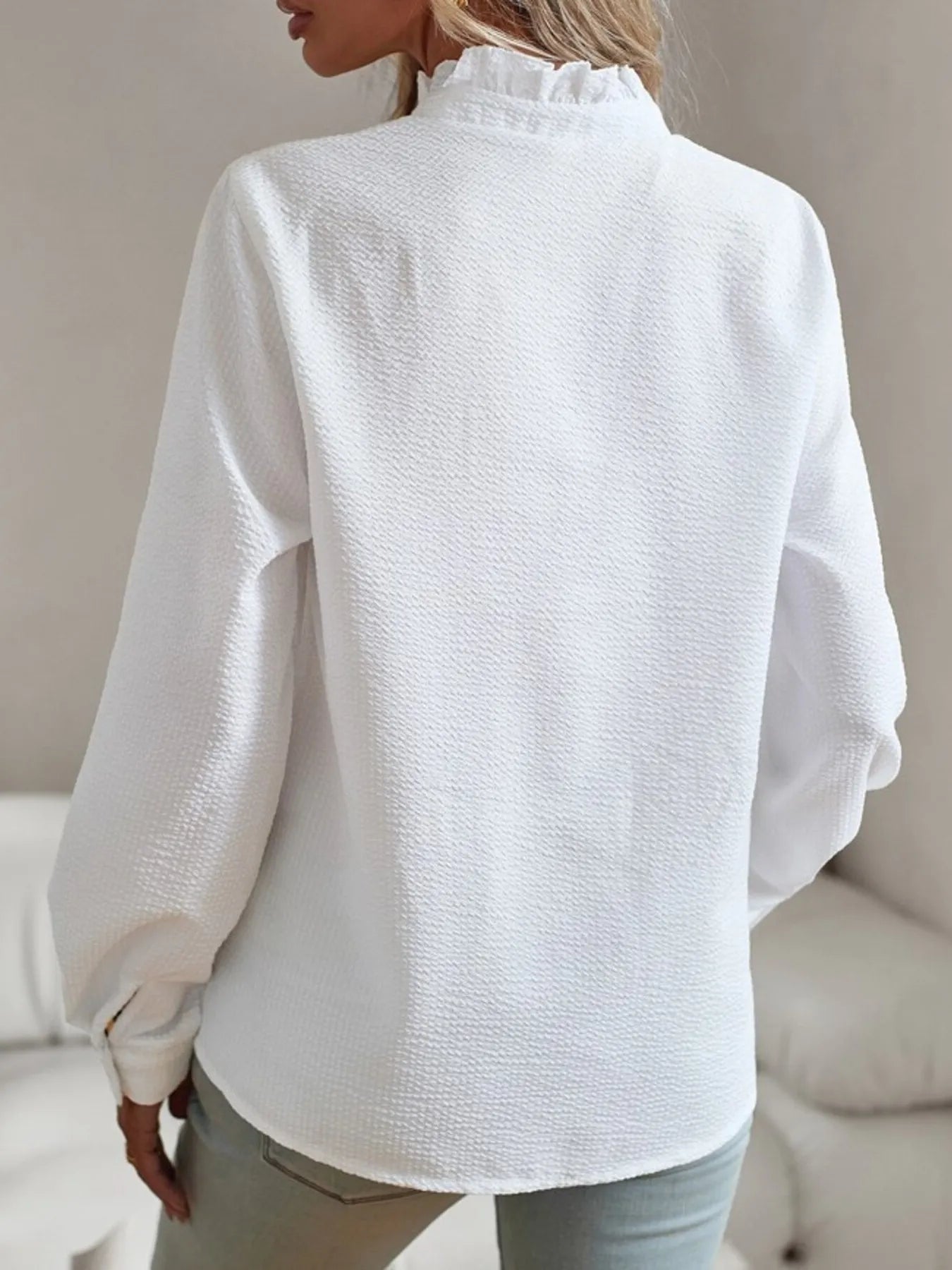 Striped Ruffle Detail Button-Up Blouse