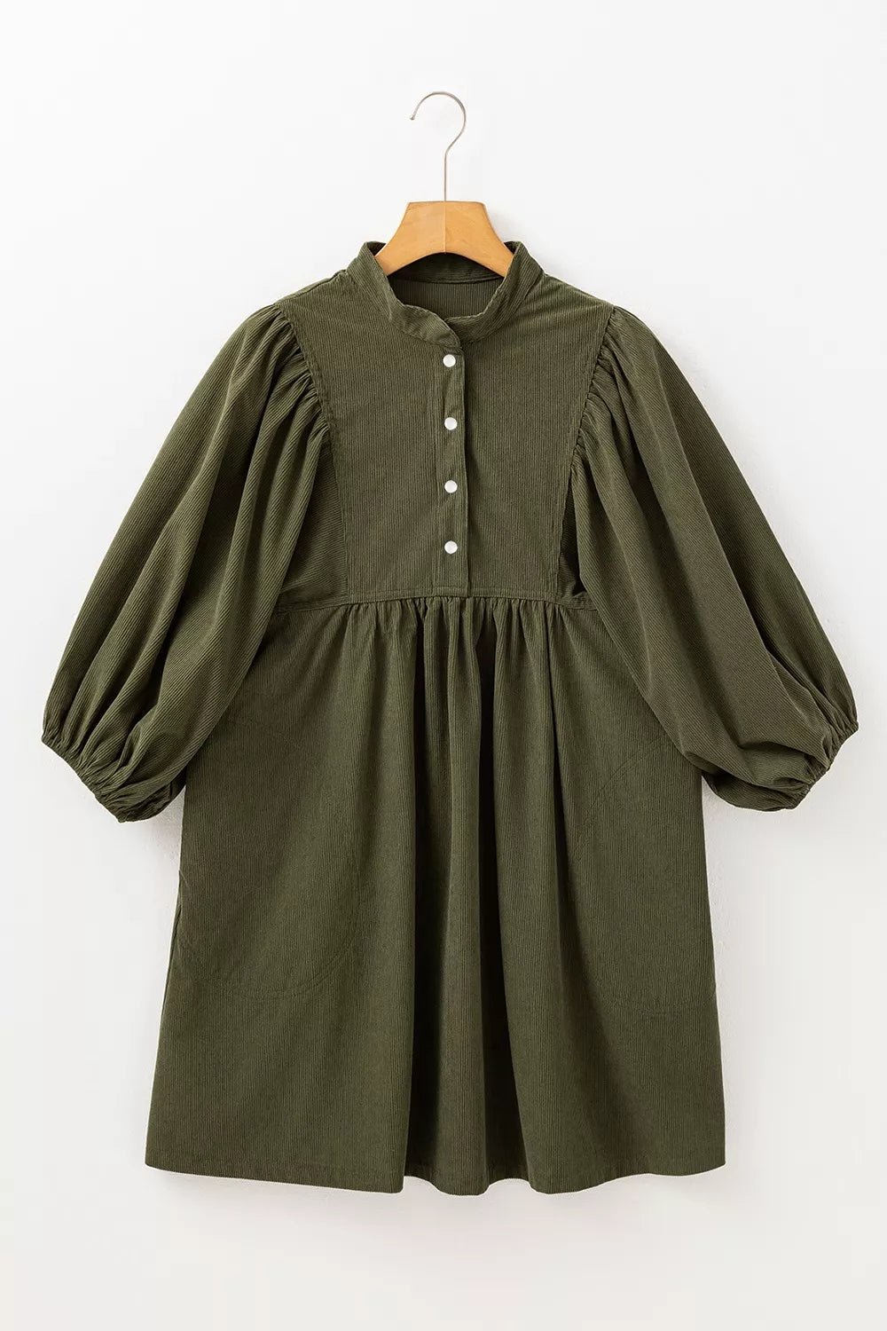 Corduroy Button-Down Babydoll Dress