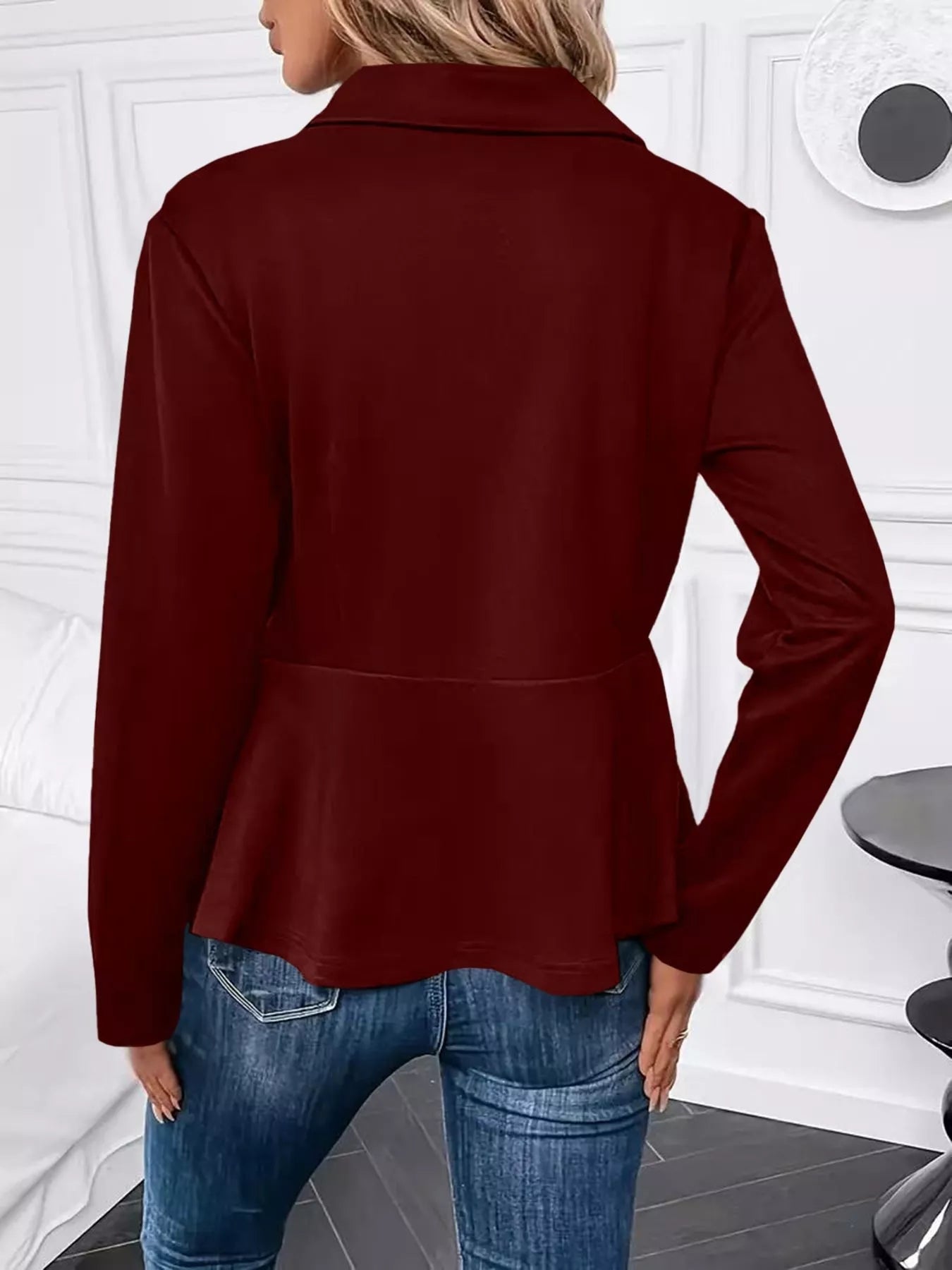 Pearl Embellished Zip-Up Peplum Outerwear