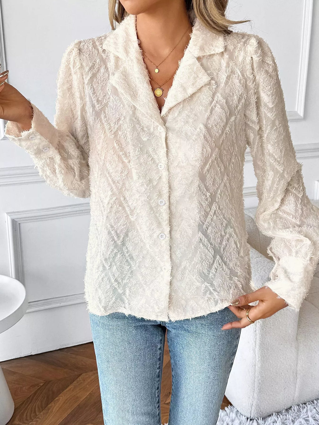 Textured Long Sleeve Button-Up Shirt