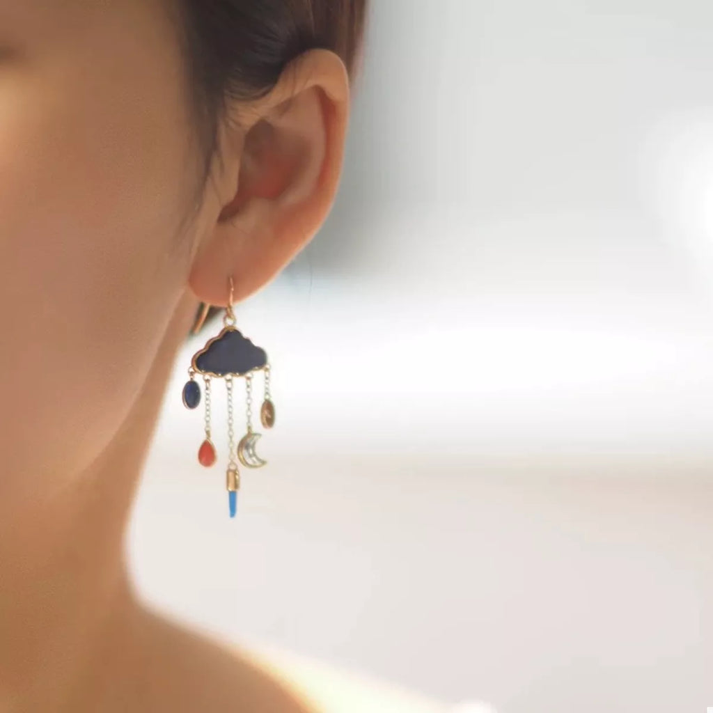 Cloud Dangle Earrings with Colorful Charms