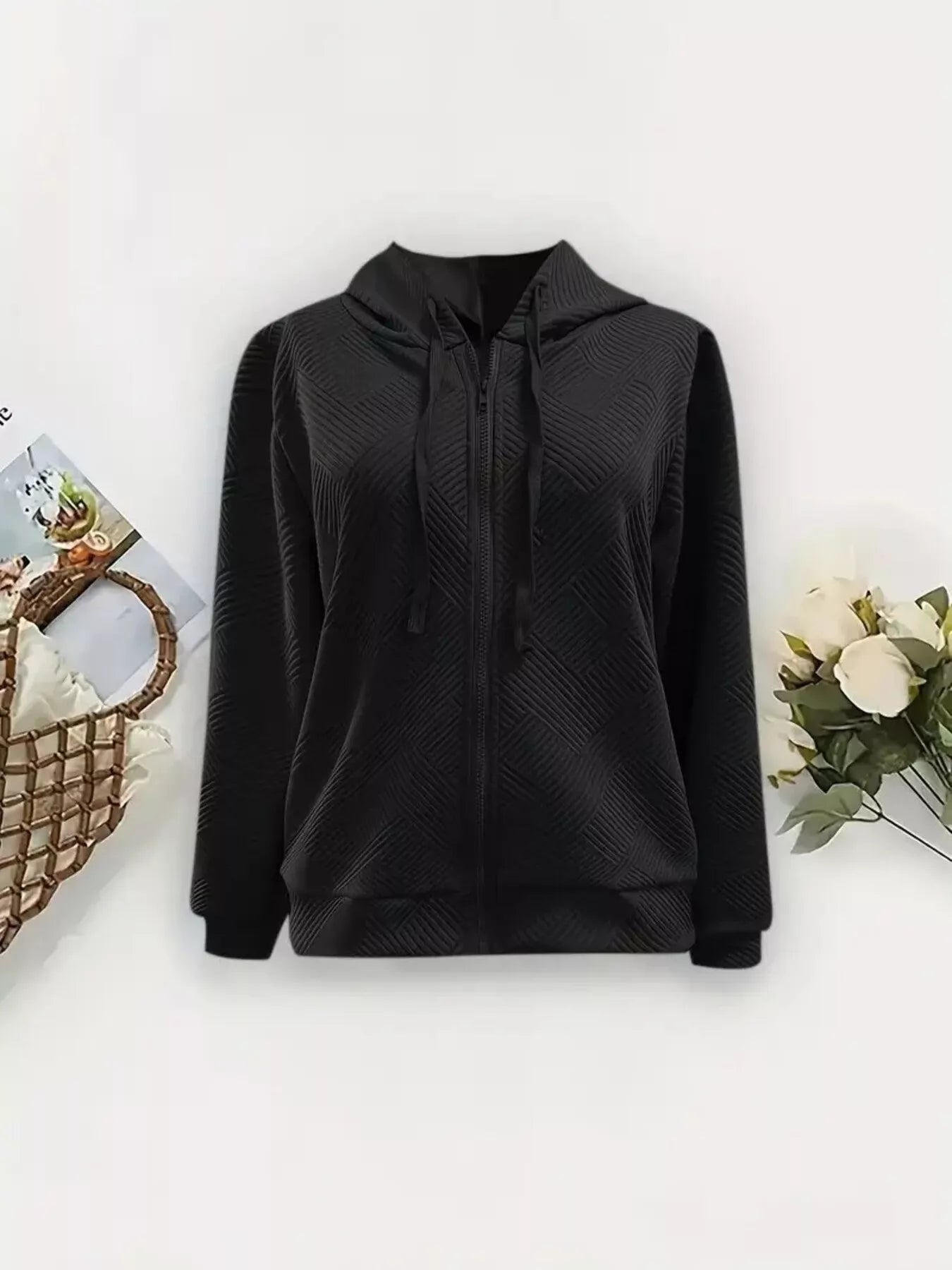 Textured Zip-Up Hooded Jacket