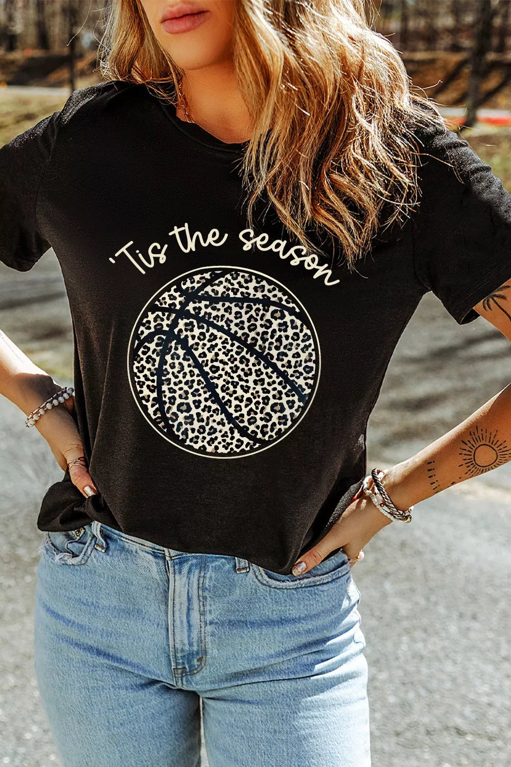 Leopard Basketball Graphic Crew Neck Tee