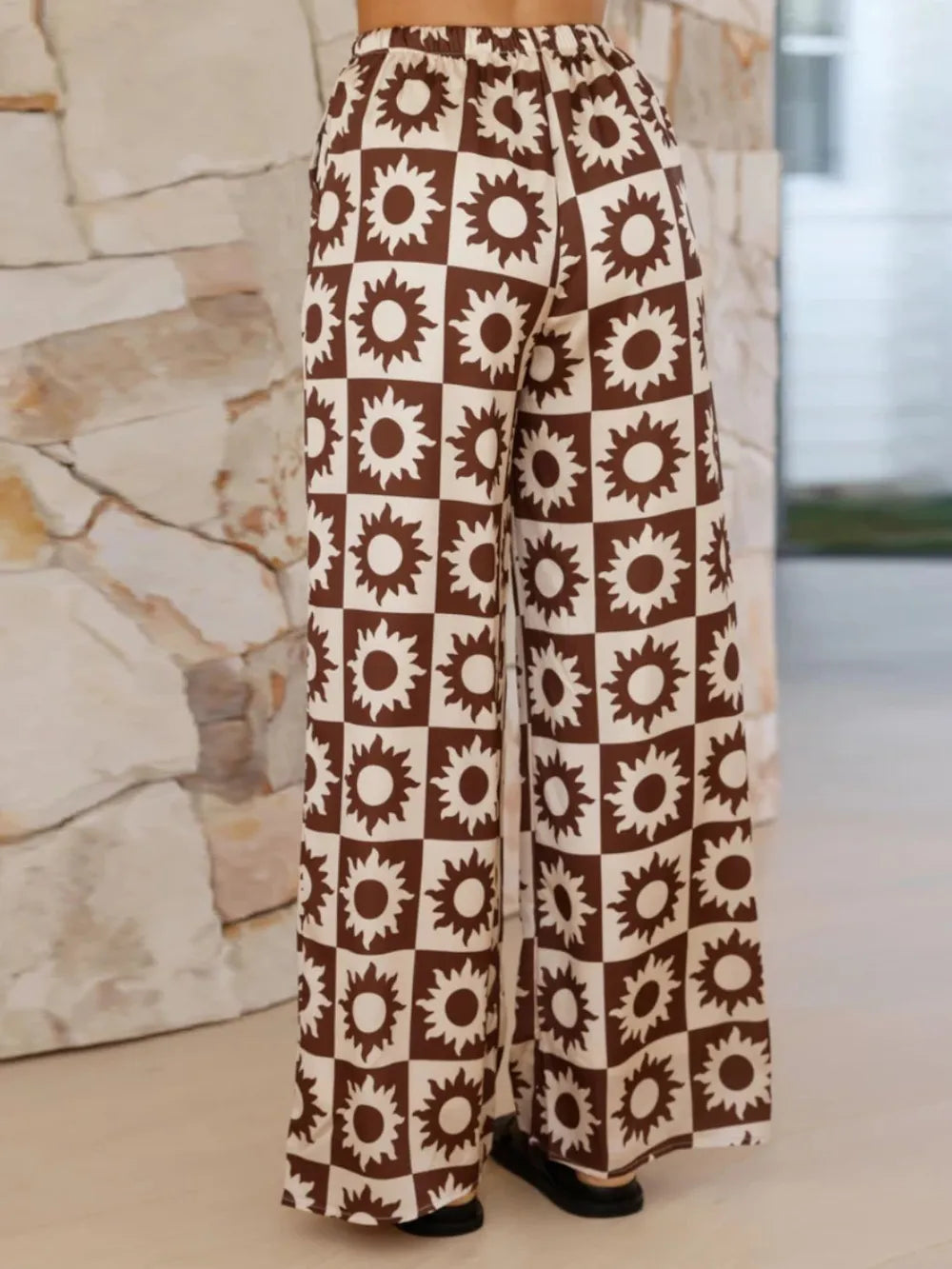 Printed Collared Neck Top and Pants Set