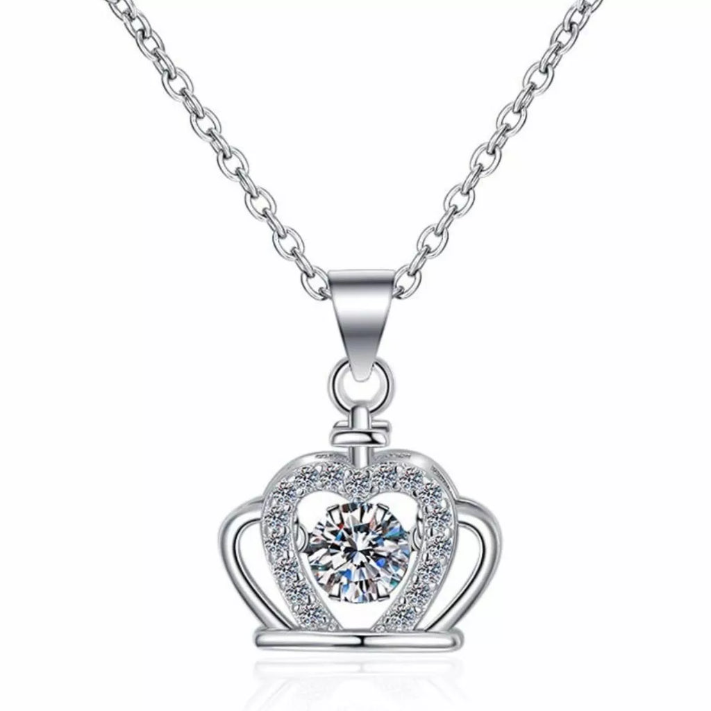 925 Sterling Silver Zircon Crown Pendant Necklace