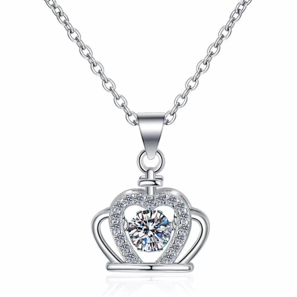 925 Sterling Silver Zircon Crown Pendant Necklace