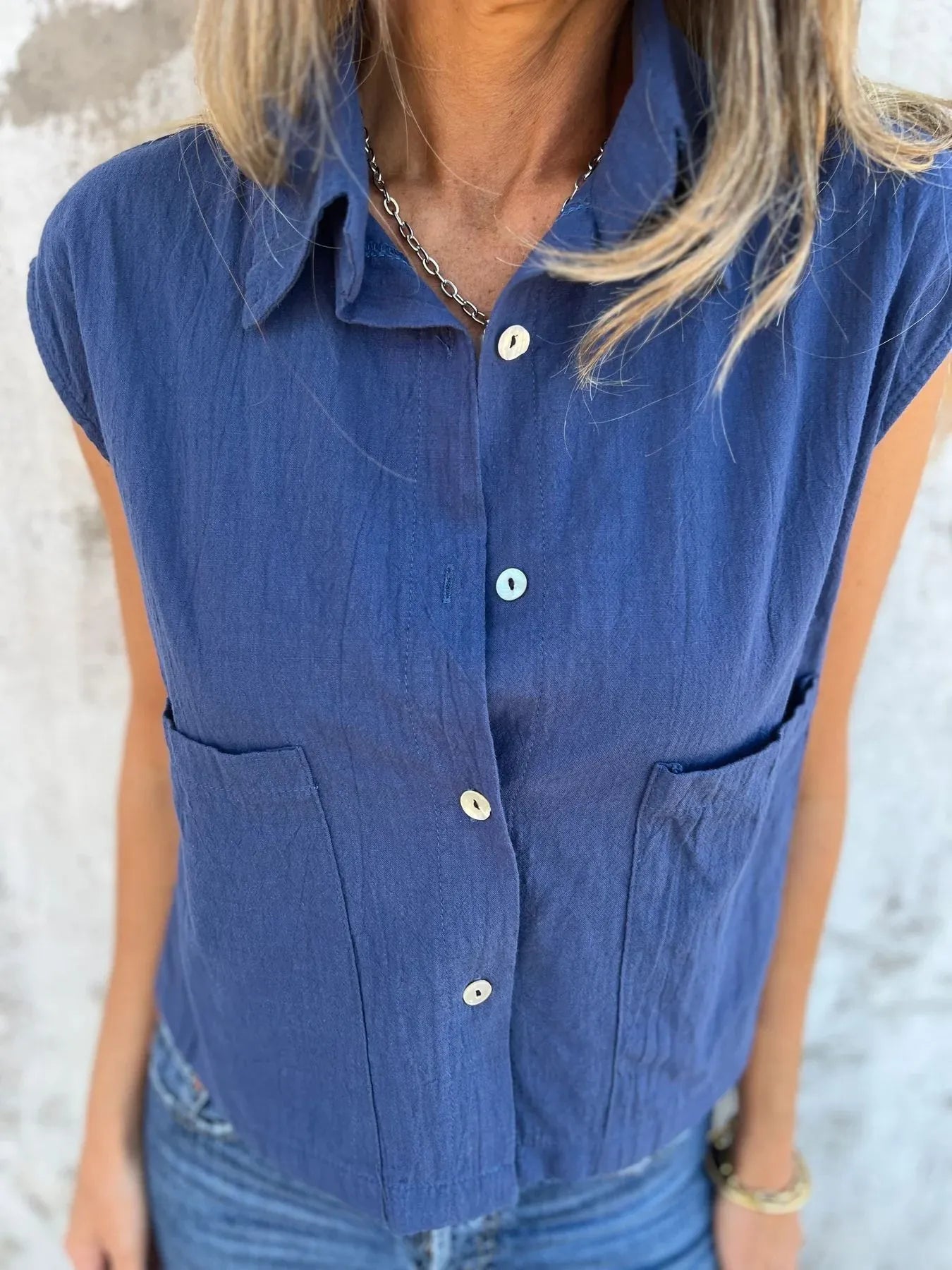 Full Size Textured Button-Front Sleeveless Shirt Plus Size