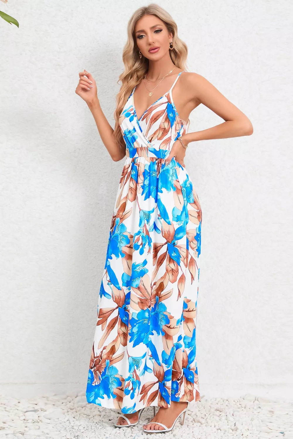 Printed Surplice Maxi Cami Dress