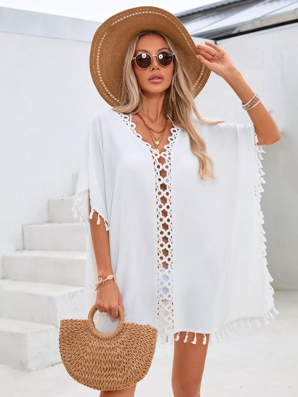 Crochet Trim Tassel Cover-Up Dress