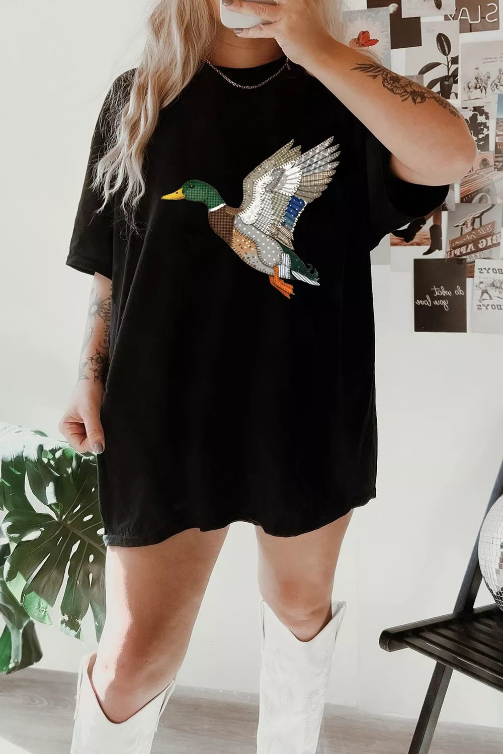 Flying Duck Graphic Round Neck T-Shirt
