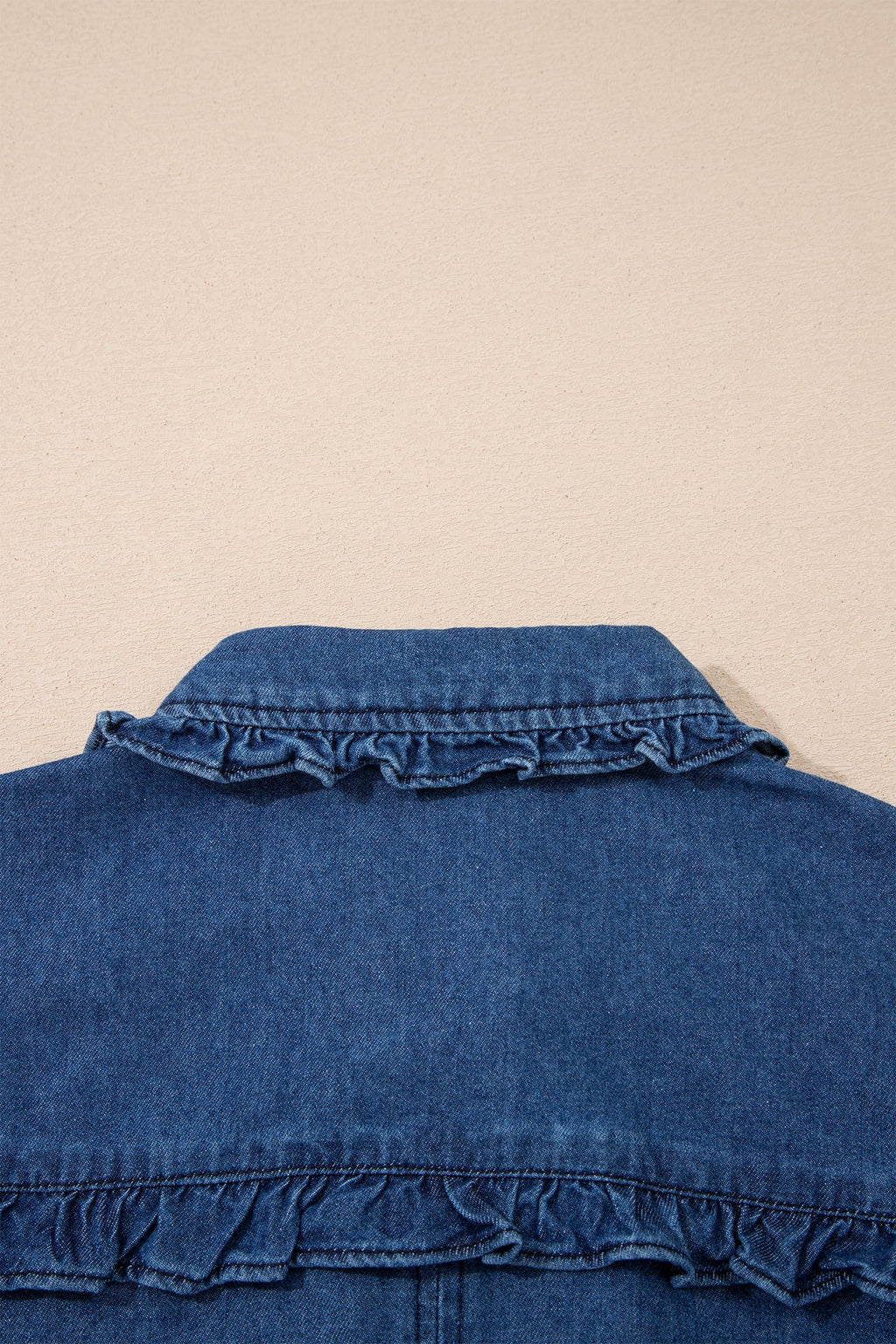 Denim Ruffle Edge Collared Button Up Dress