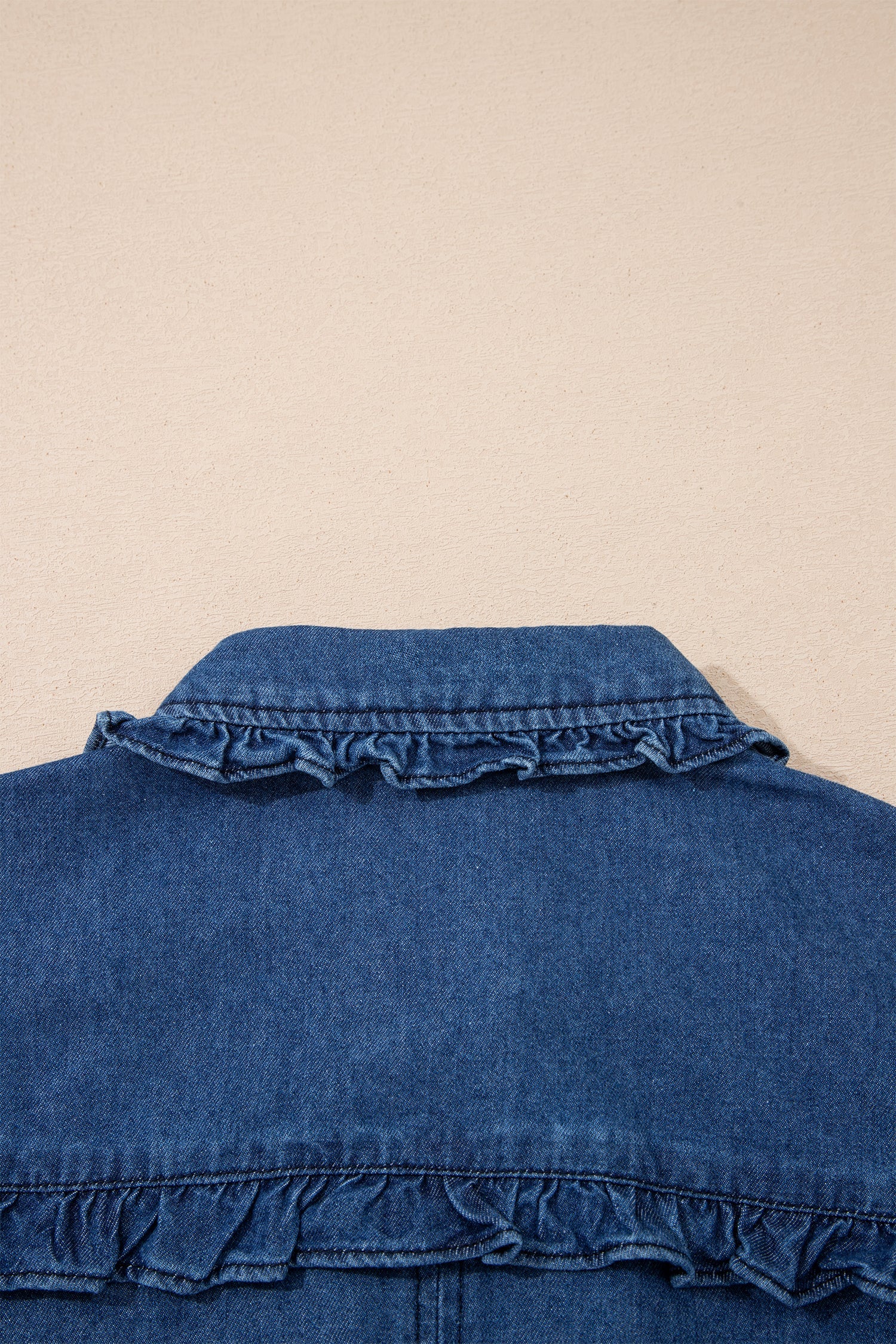 Denim Ruffle Edge Collared Button Up Dress