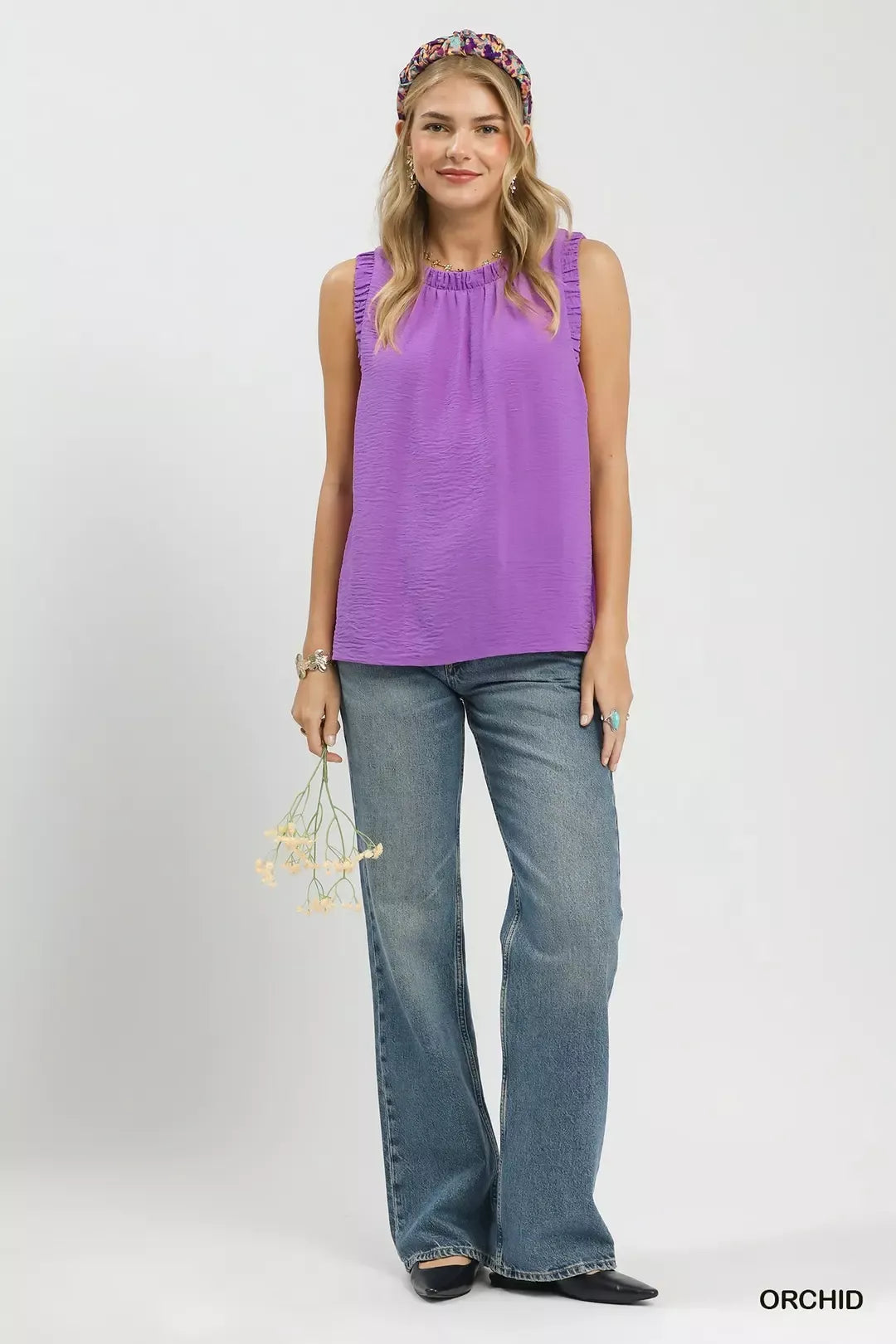 Umgee Ruffle Neck Sleeveless Top
