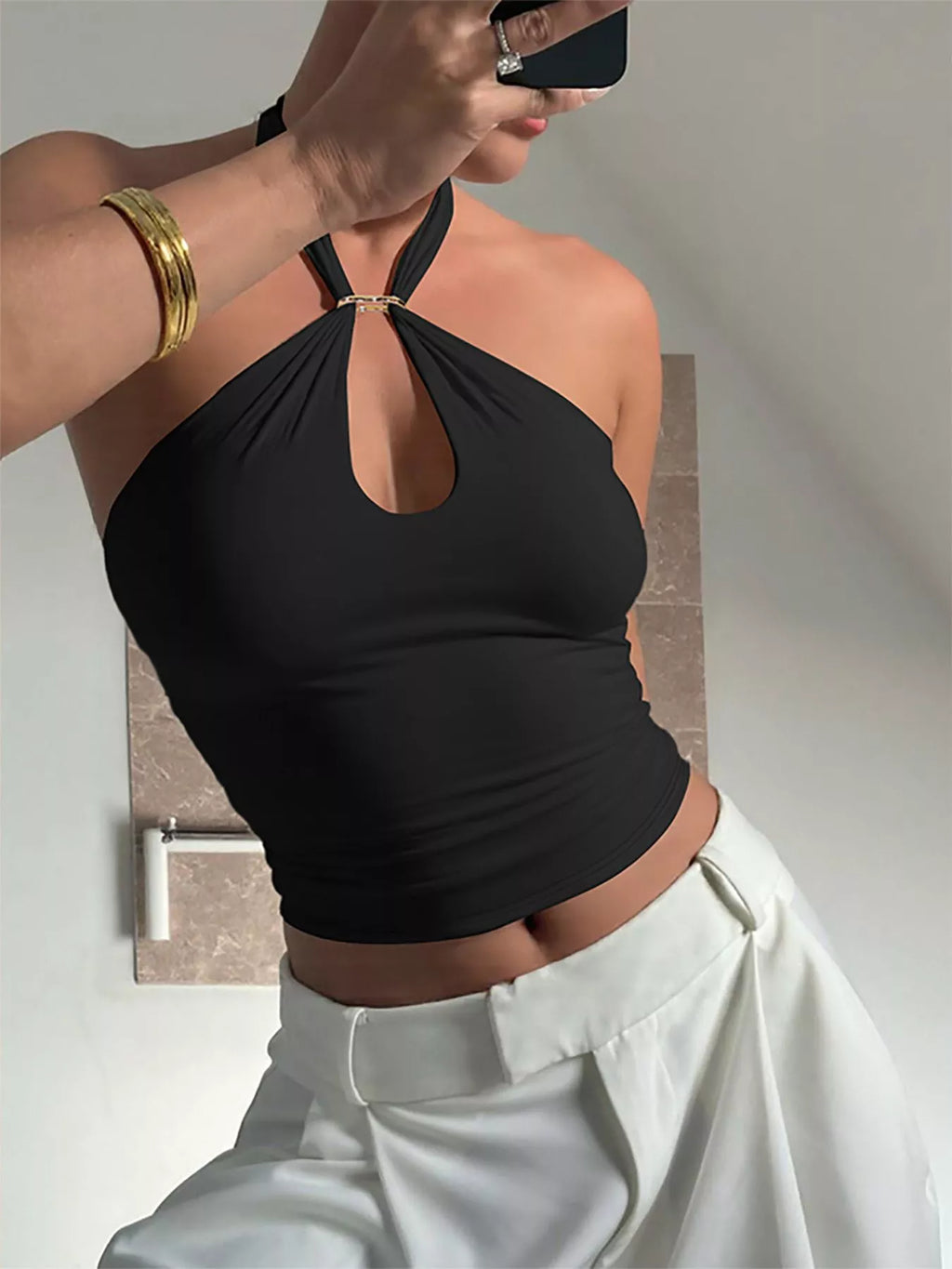 Halter Neck Cami with Keyhole Detail