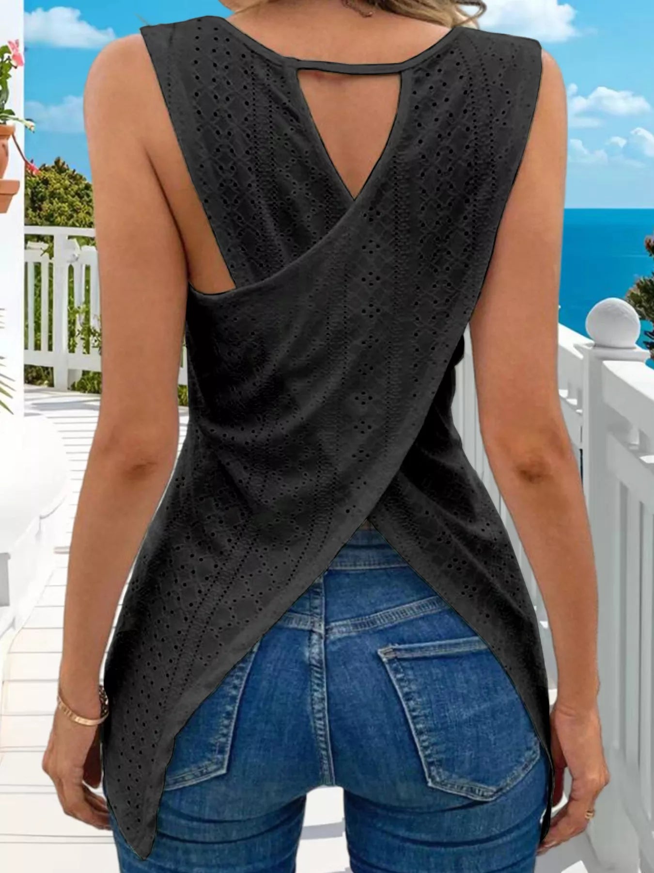 Hollow-Out Knit Tank Top