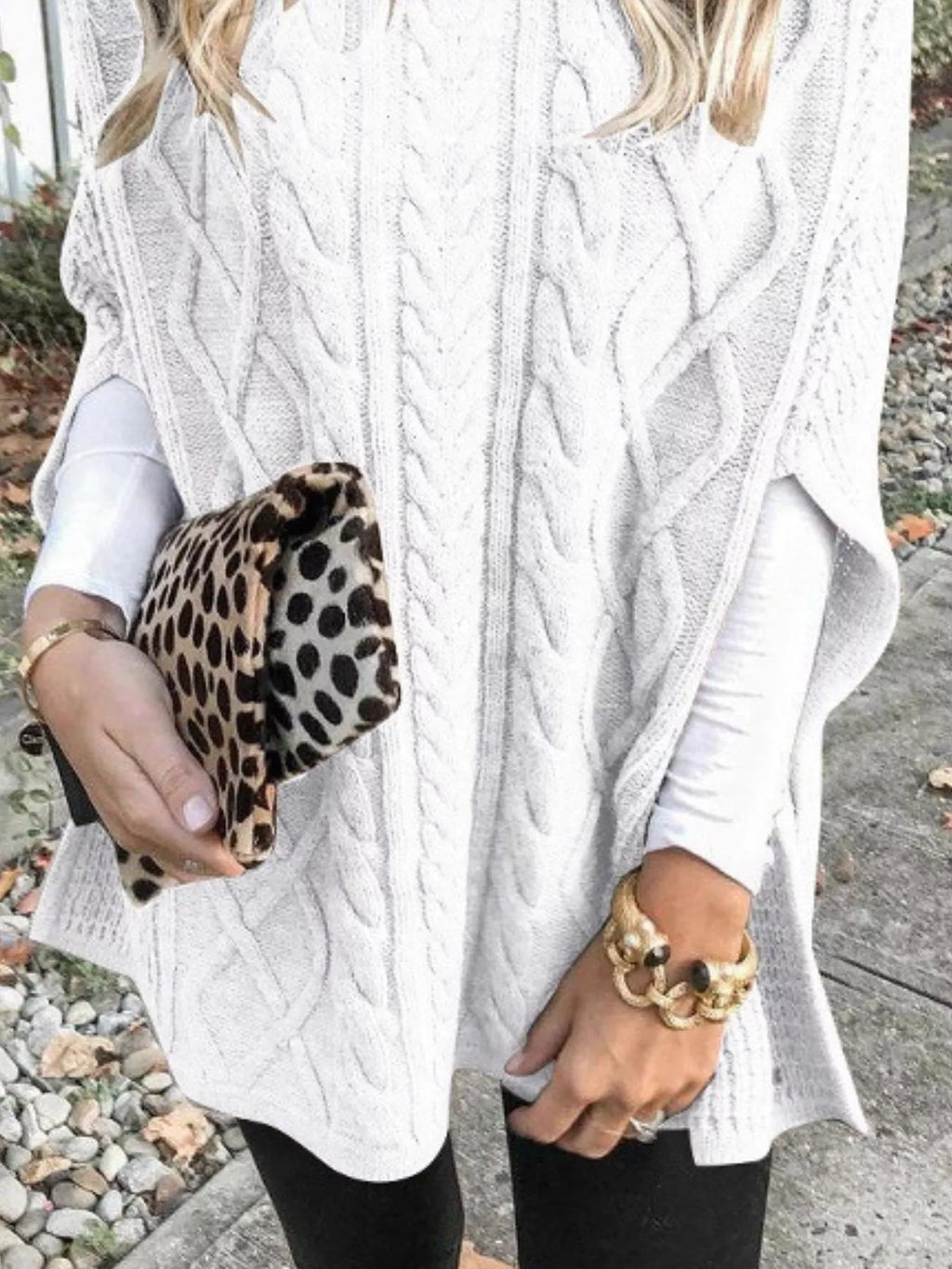 Chunky Cable Knit Turtleneck Poncho Cover Up