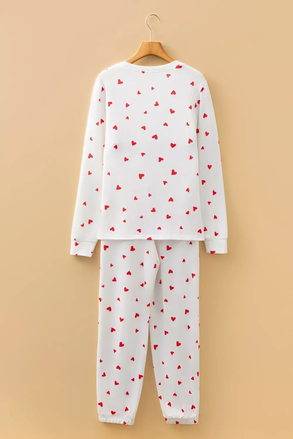 Hearts Printed Long Sleeve Top Drawstring Pants Lounge Set