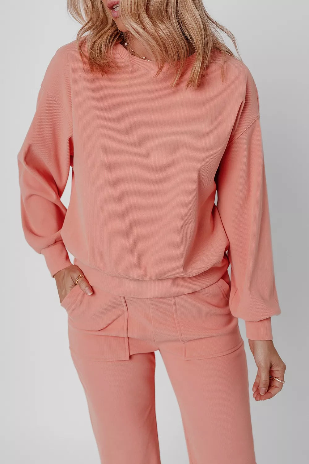 Ribbed Round Neck Top and Pants Set