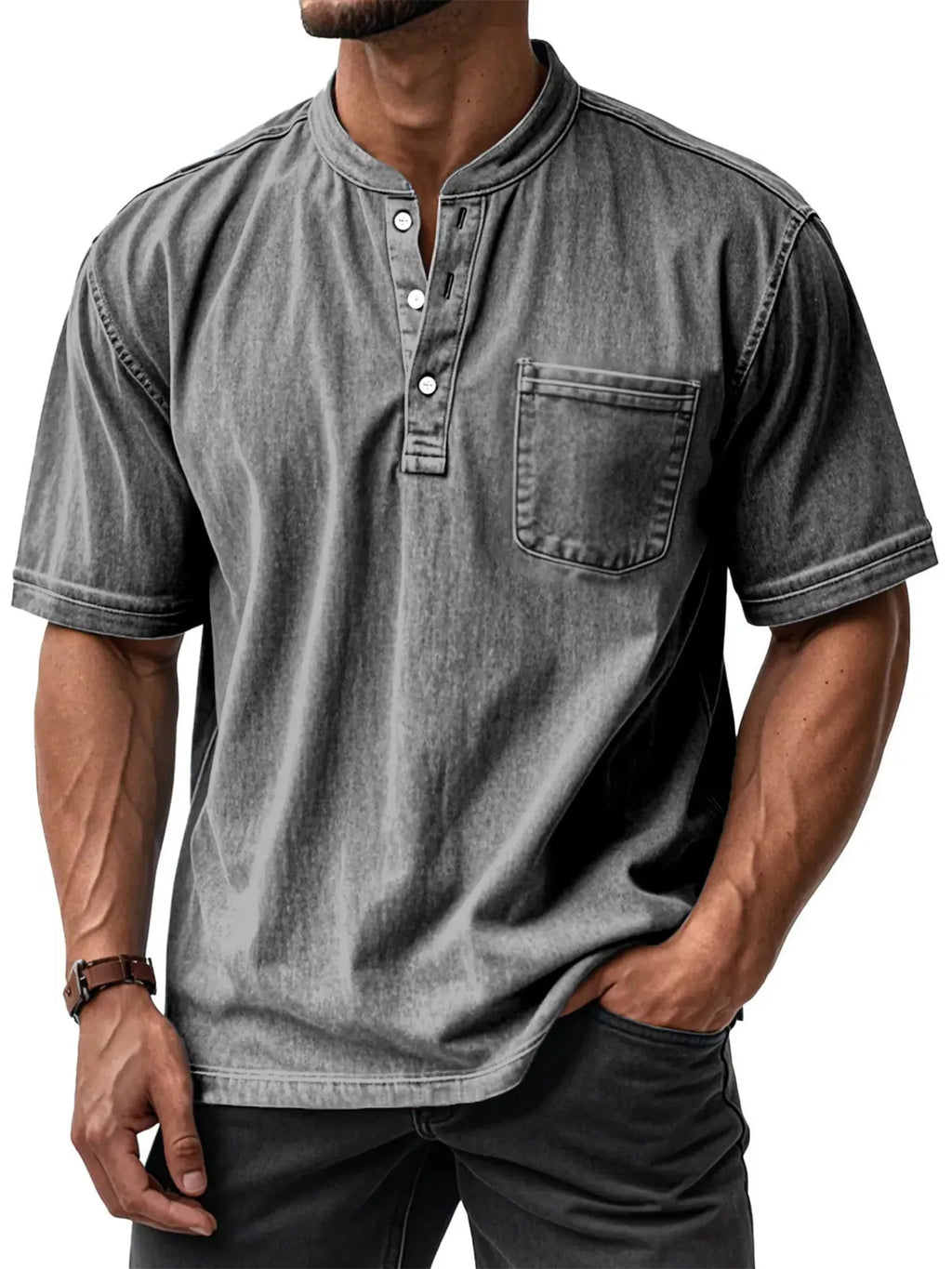 Men's Full Size Button Detail Short Sleeve Top Plus Size