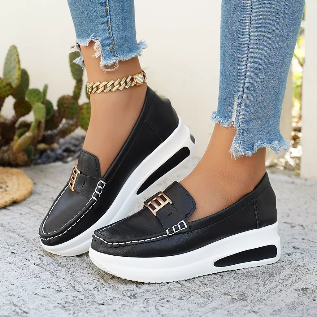 Metal Buckle Round Toe Slip-Ons