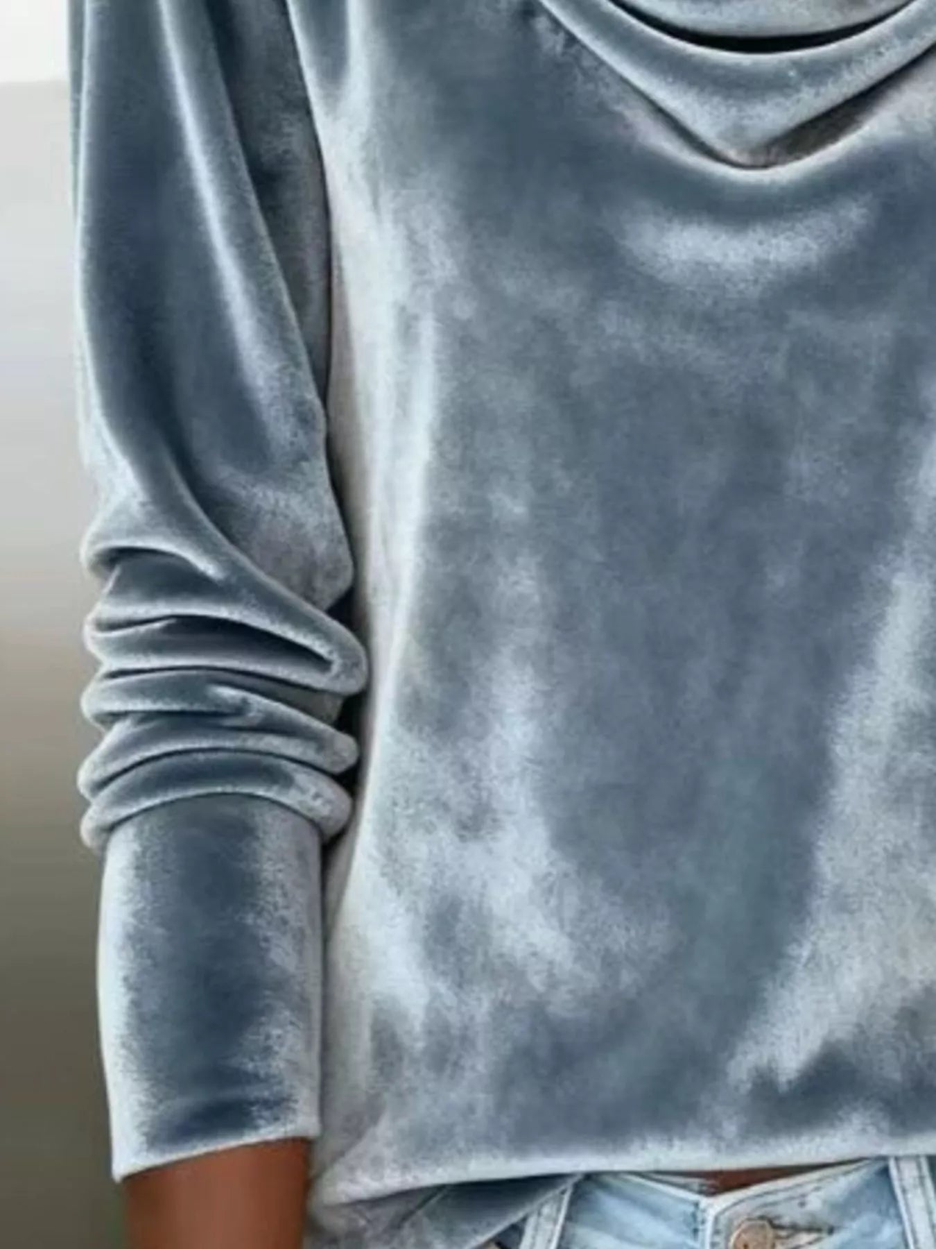 Velvet Cowl Neck Long Sleeve T-Shirt