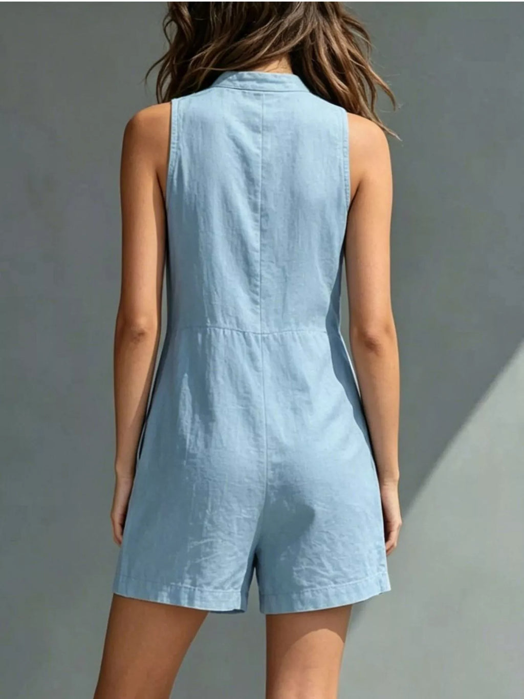 Full Size Sleeveless Button-Front Romper with Pockets Plus Size