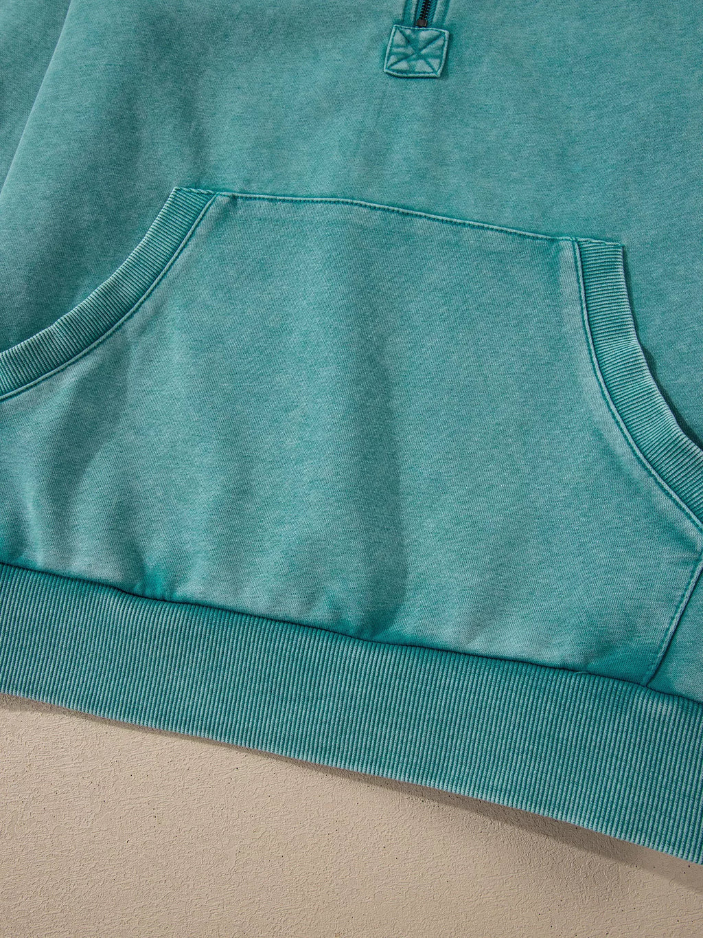 Half Zip Kangaroo Pocket Mineral Wash Baggy Hoodie