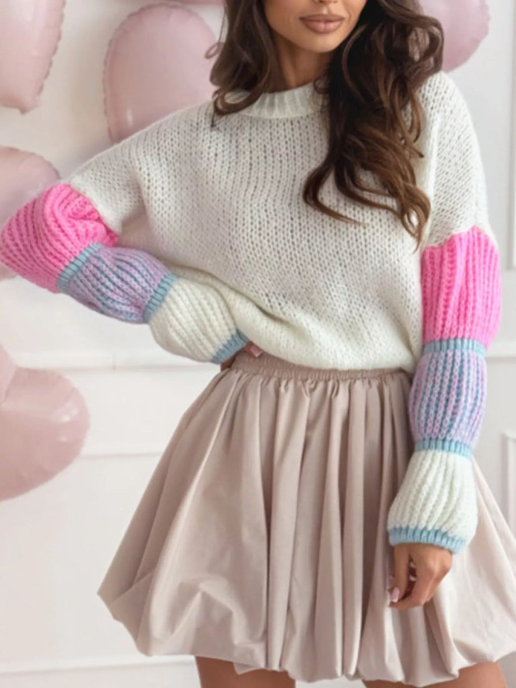 Color Block Round Neck Sweater