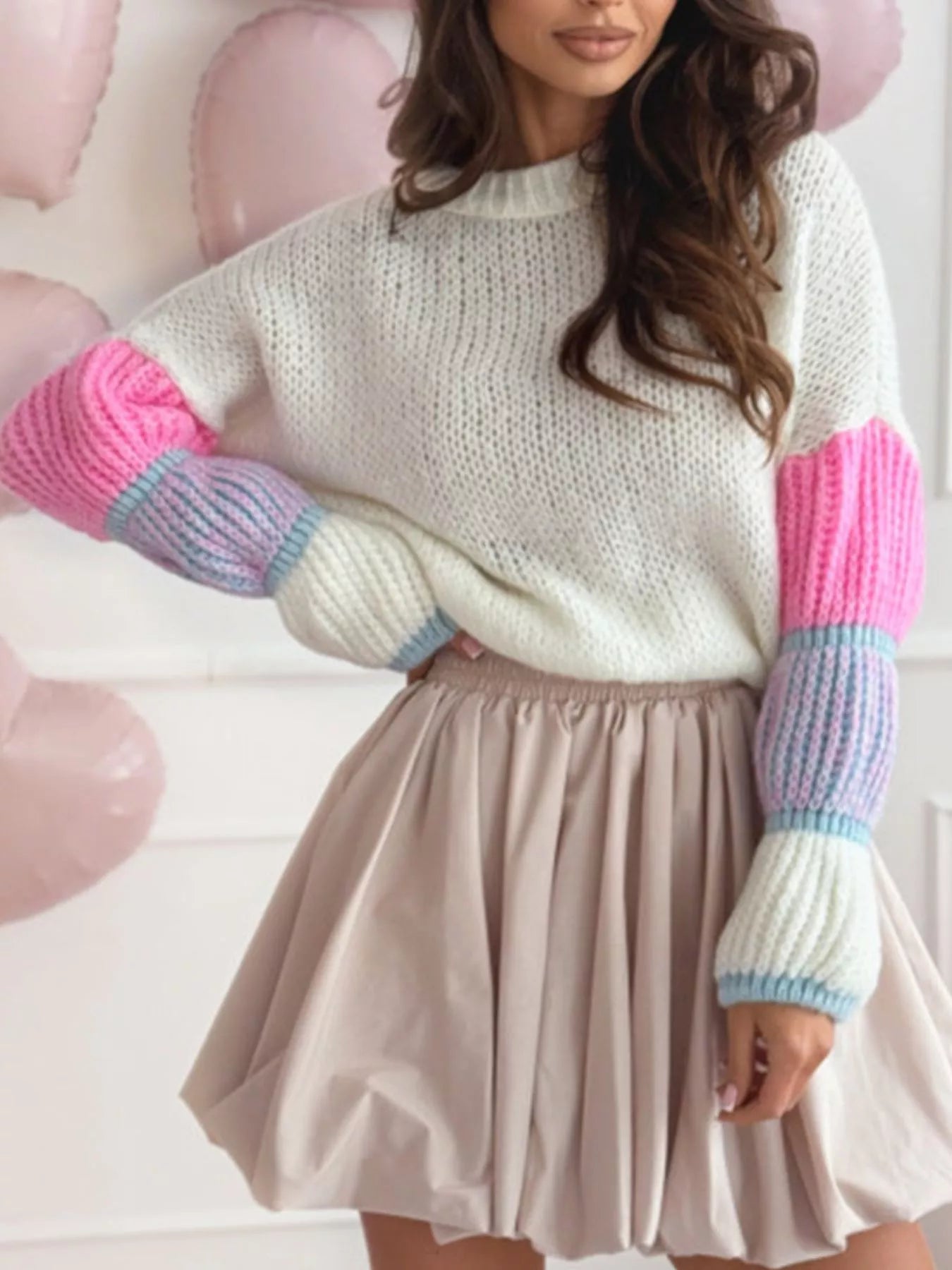 Color Block Round Neck Sweater
