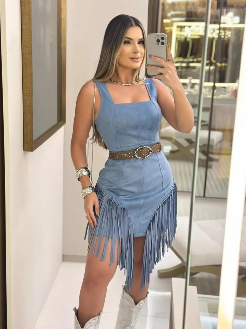 Sleeveless Fringed Mini Dress