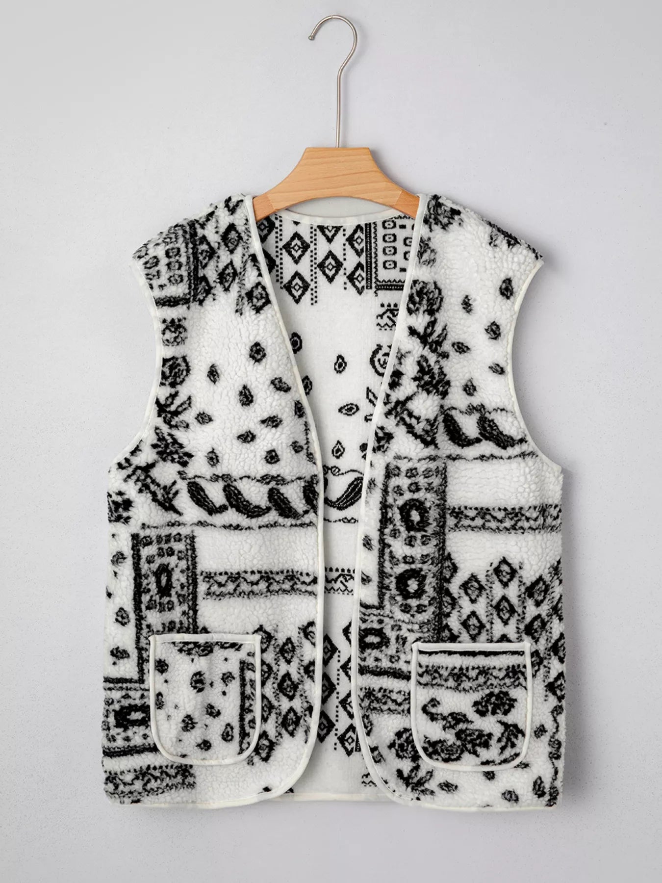 Sherpa Paisley Print Pocketed Western Fashion Vest Jacket