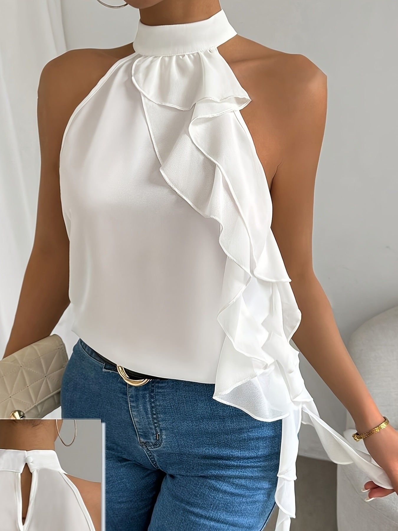 Ruffle Halter Neck Sleeveless Blouse