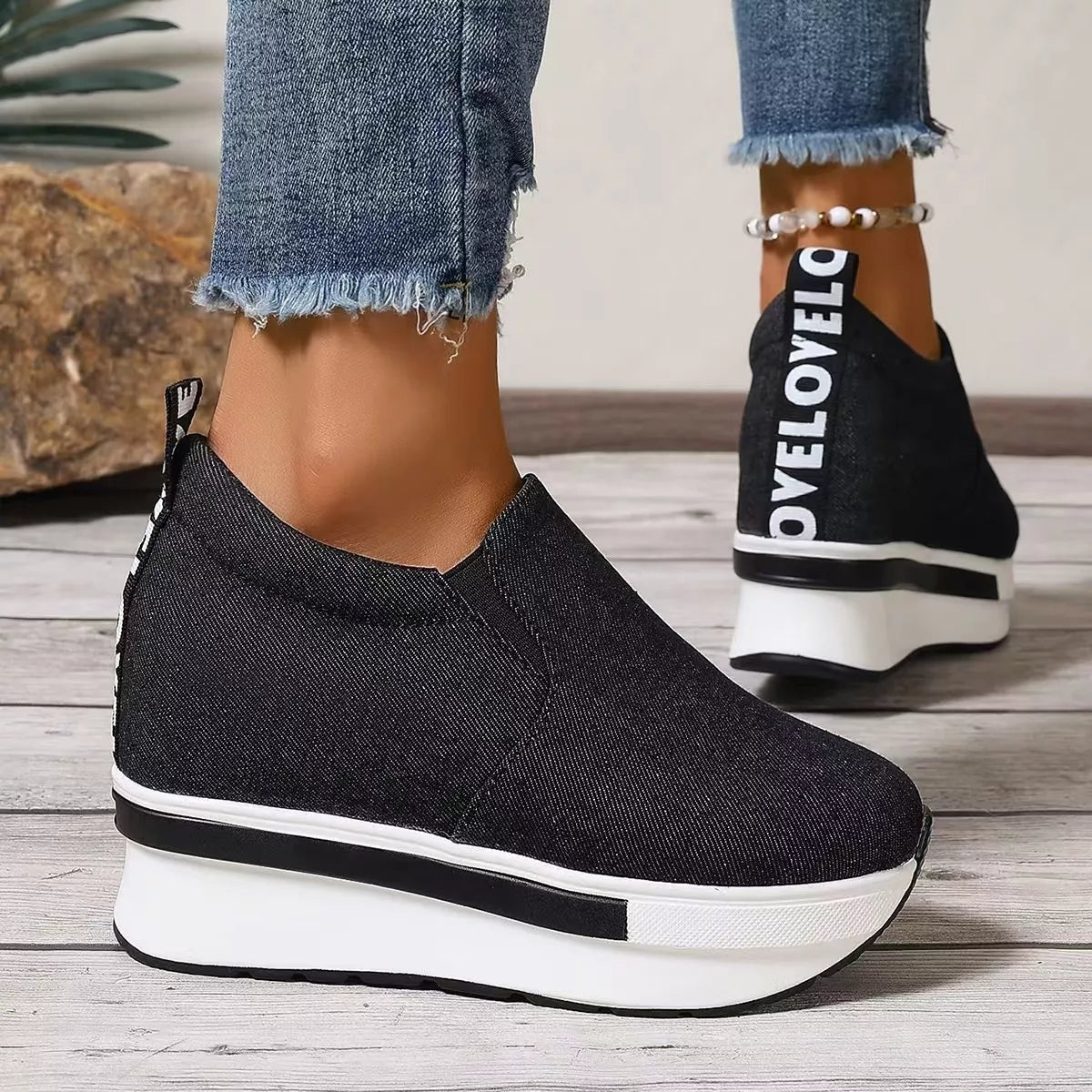 Round Toe Platform Slip-Ons