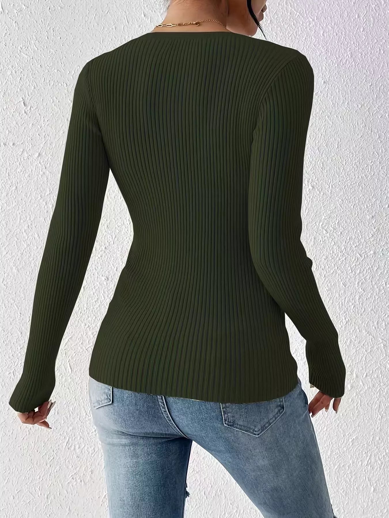 Ribbed Knit Button Front Knit Top