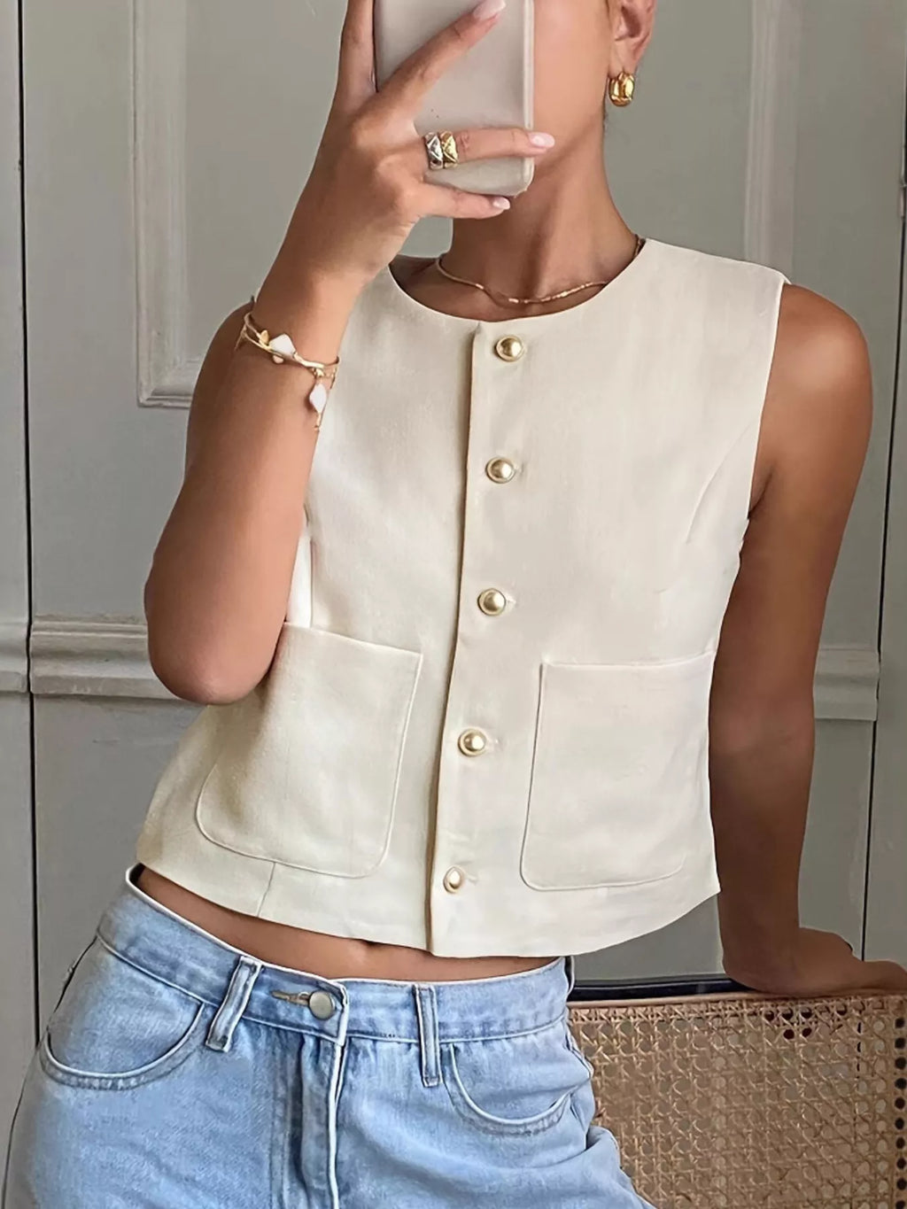 Button-Down Sleeveless Vest