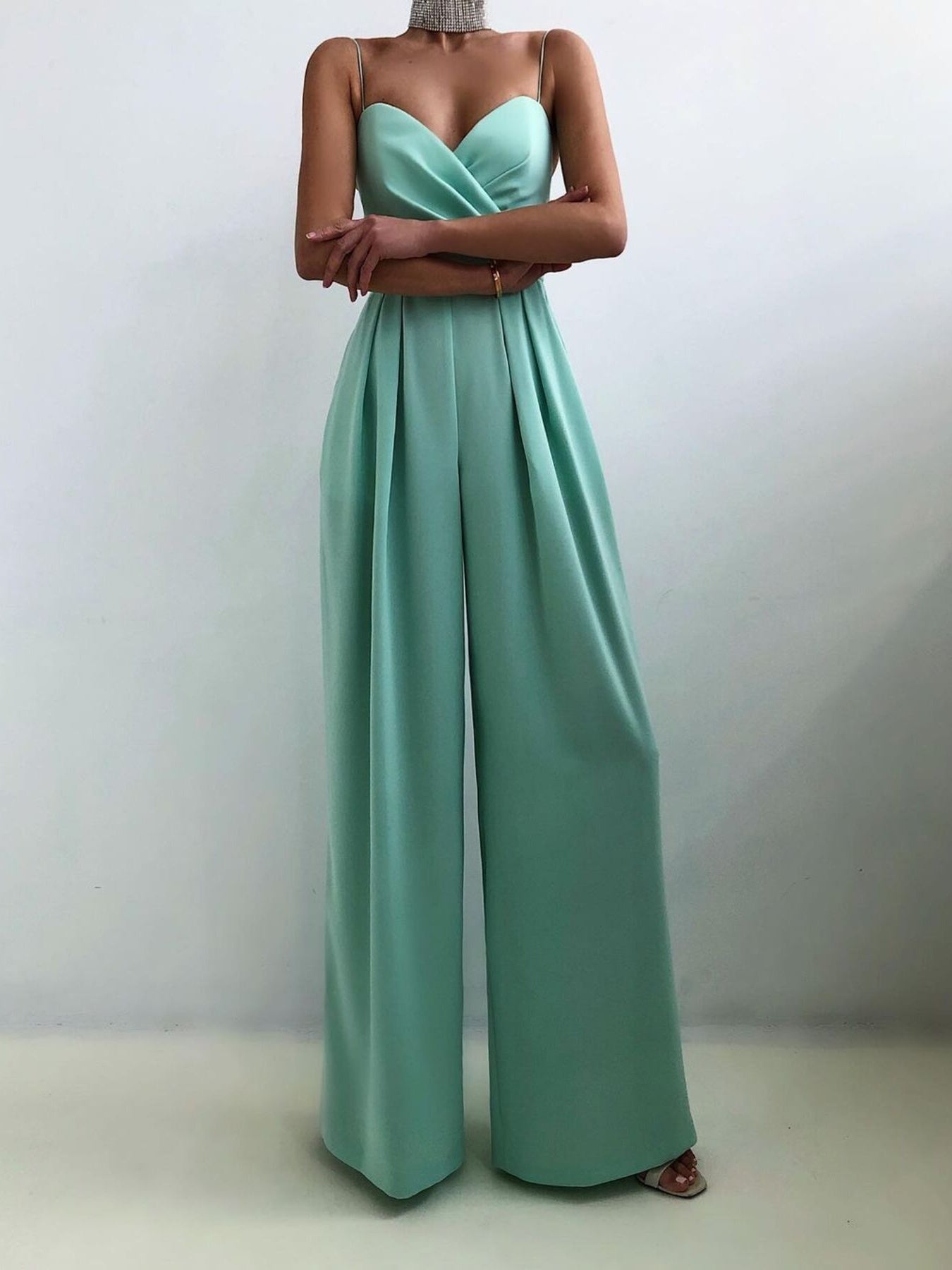 Full Size Spaghetti Strap Wide Leg Jumpsuit Plus Size