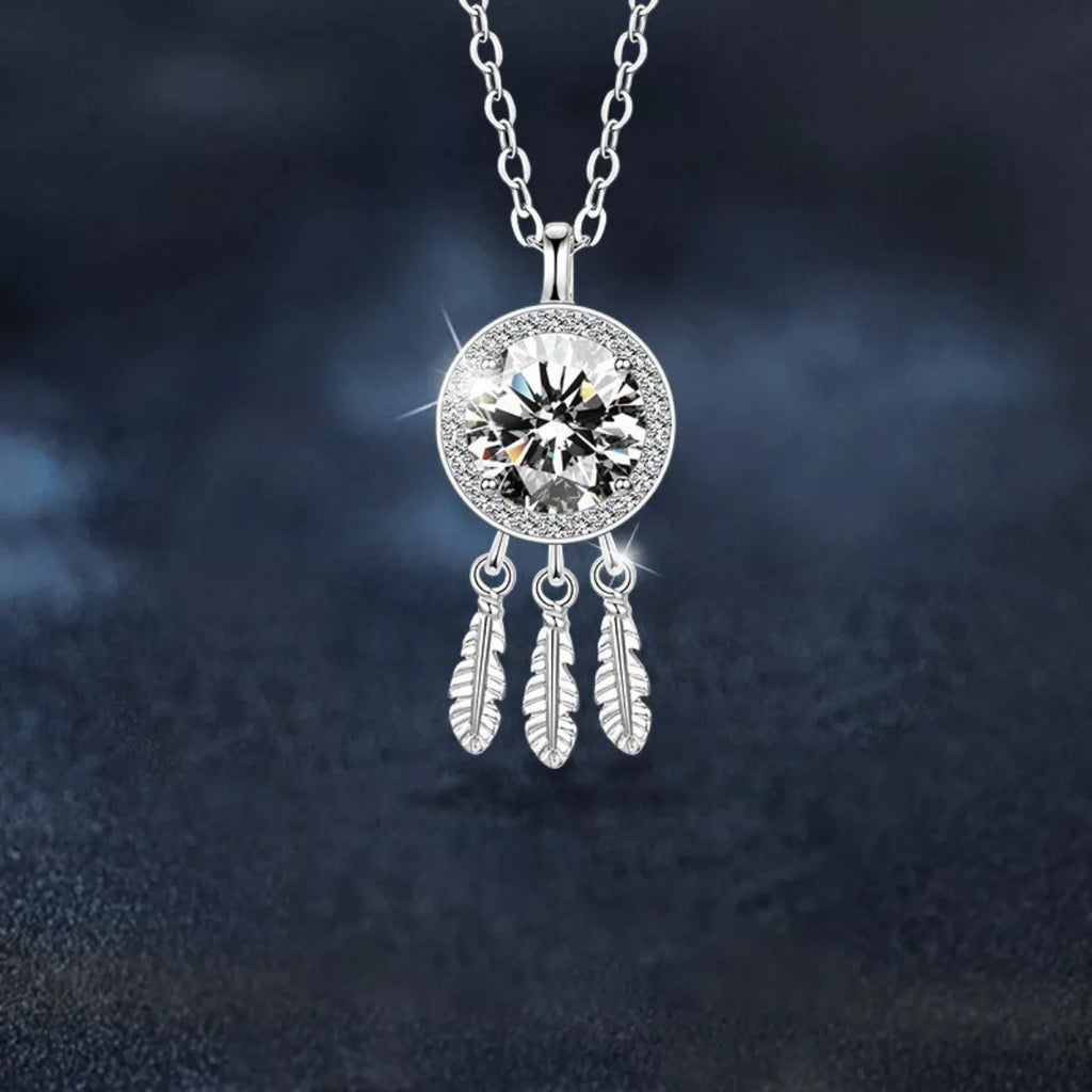 1 Carat Moissanite 925 Sterling Silver Dreamcatcher Pendant Necklace