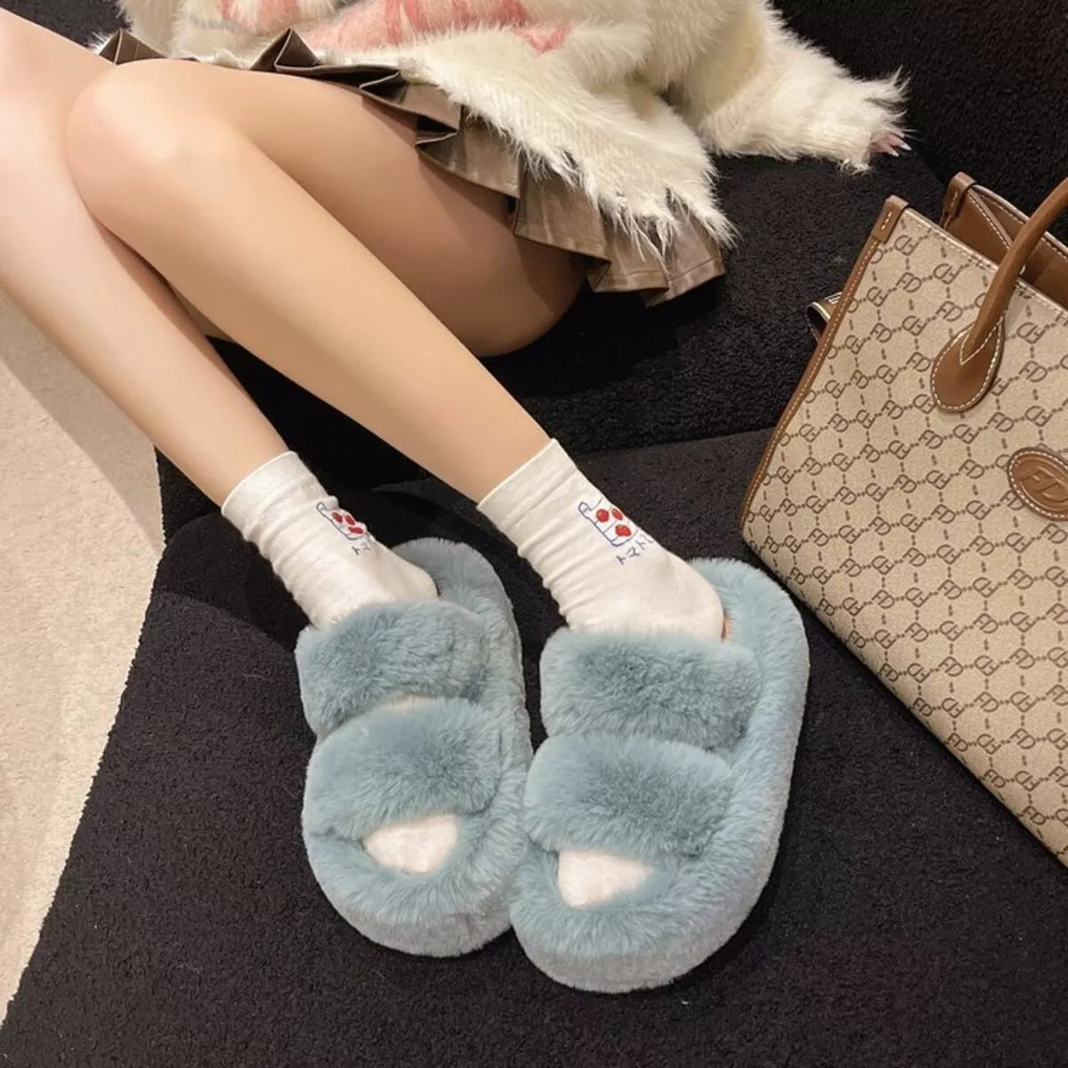 Fuzzy Open Toe Slippers