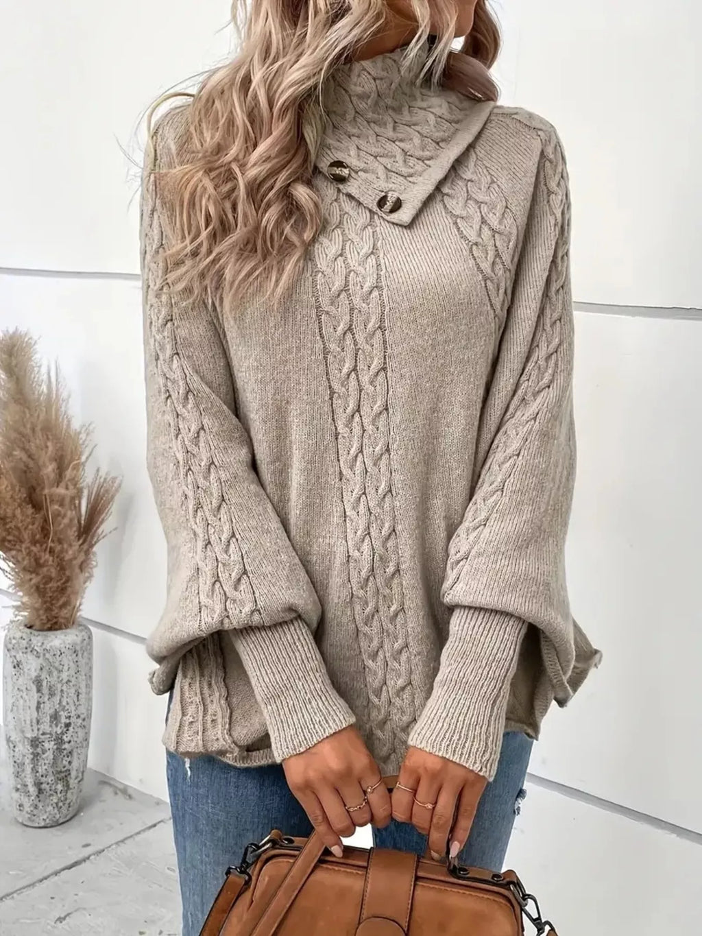 Cable Knit Button Detail Sweater
