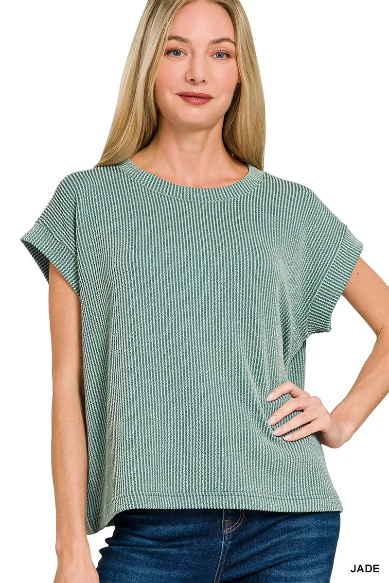 Zenana Raised Rib Cap Sleeve Top & Shorts Set