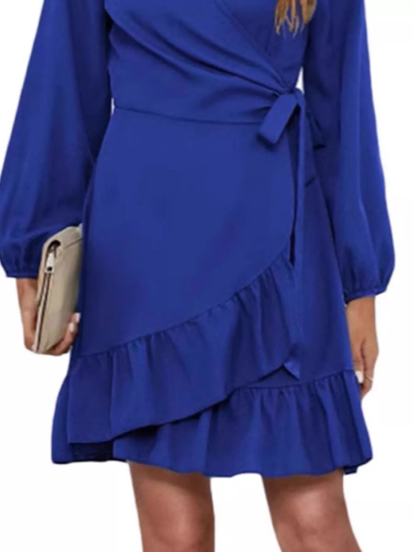 Ruffle Hem Long Sleeve Wrap Dress