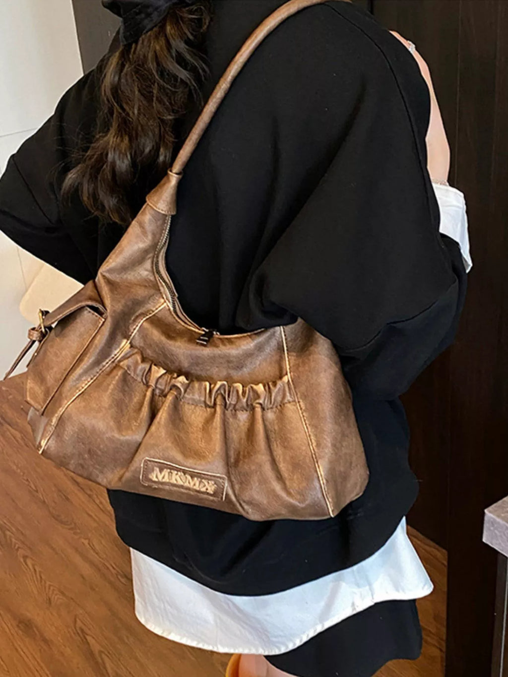 Vintage Ruched Hobo Shoulder Bag