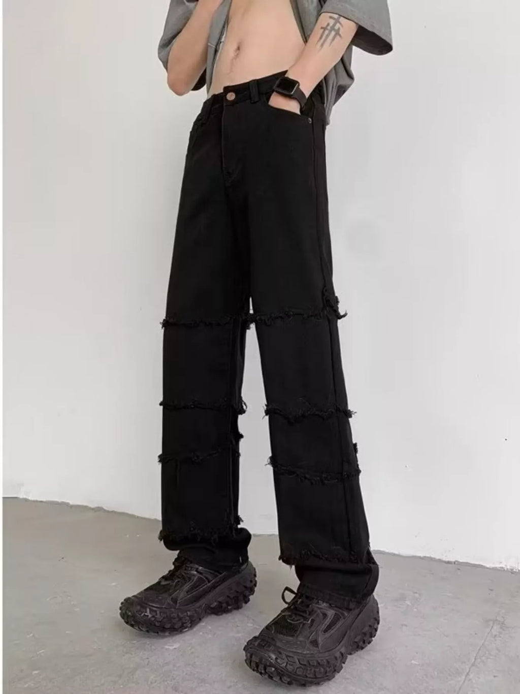 Men's Full Size Raw Hem Jeans Plus Size