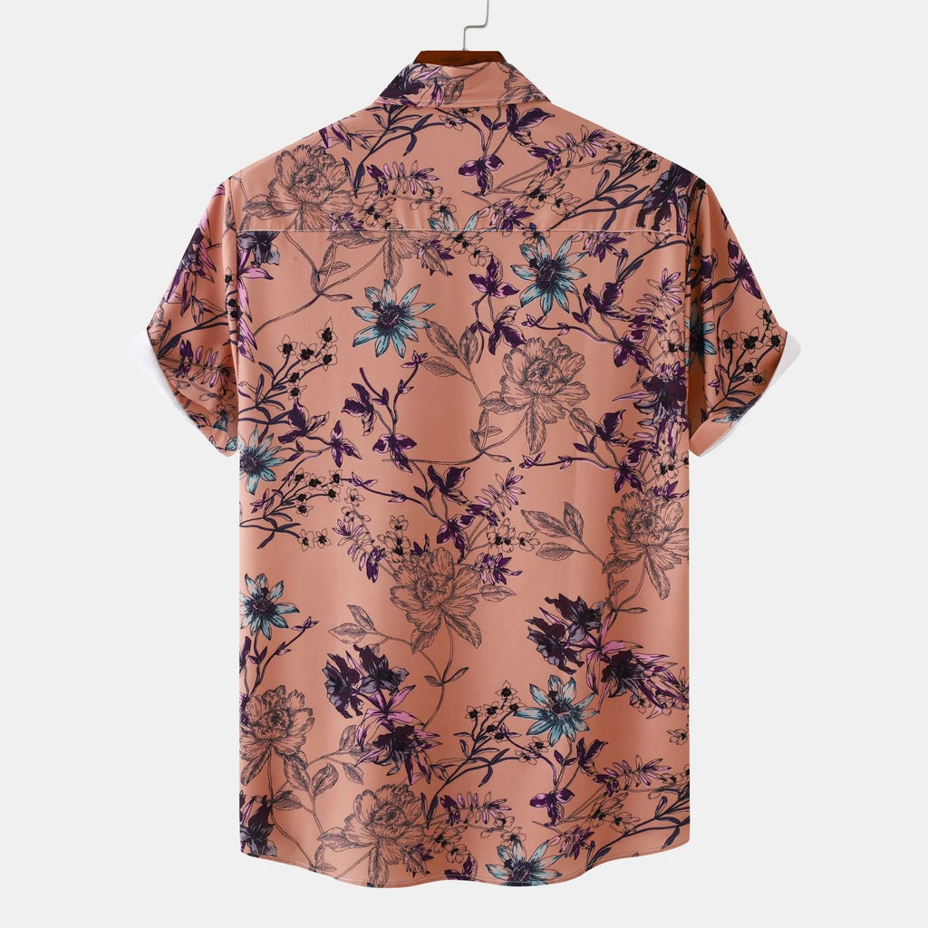 Men's Plus Size Floral Print Short Sleeve Button Down Casual Shirt