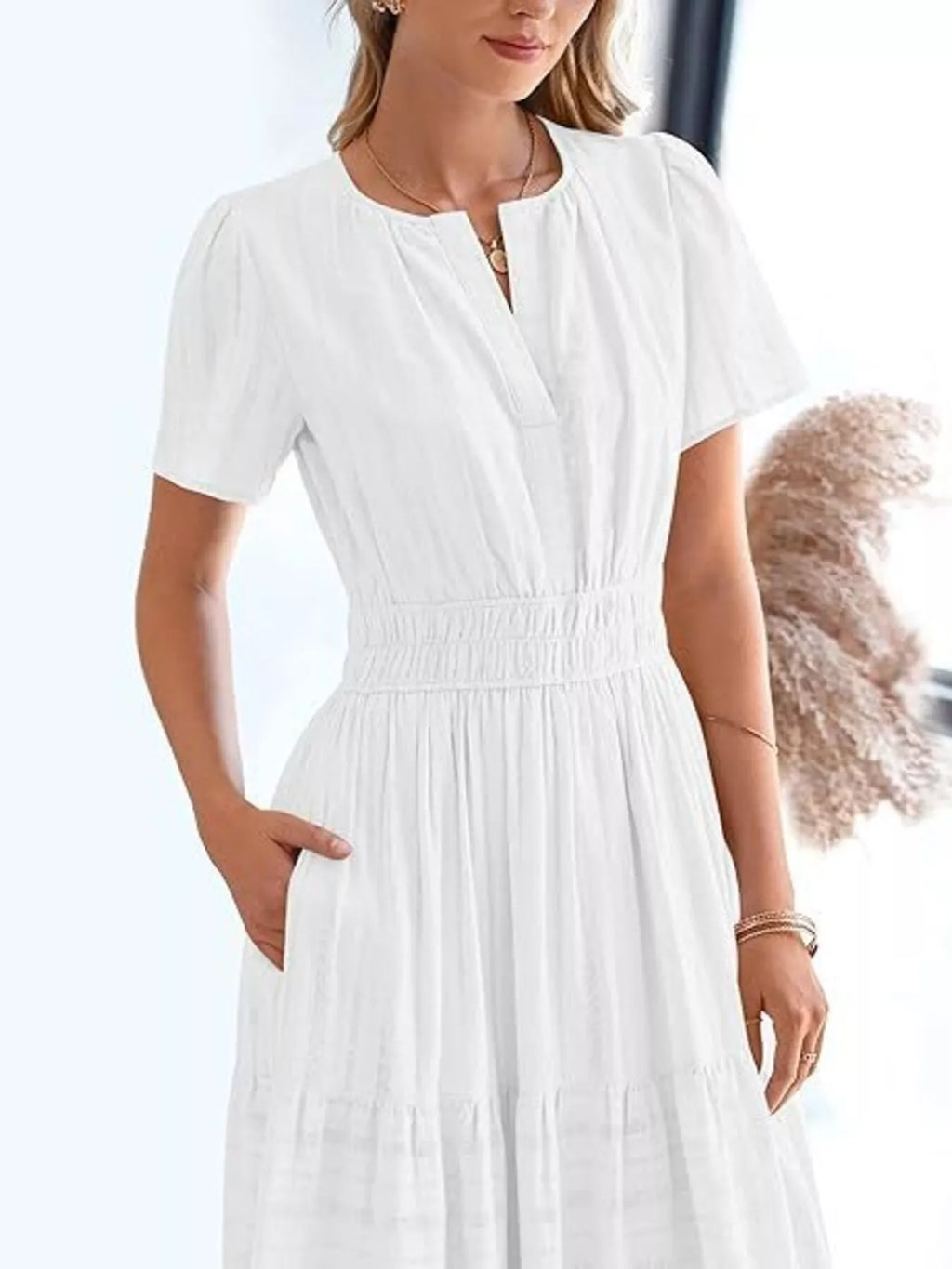 Full Size Short Sleeve Tiered Midi Dress Plus Size